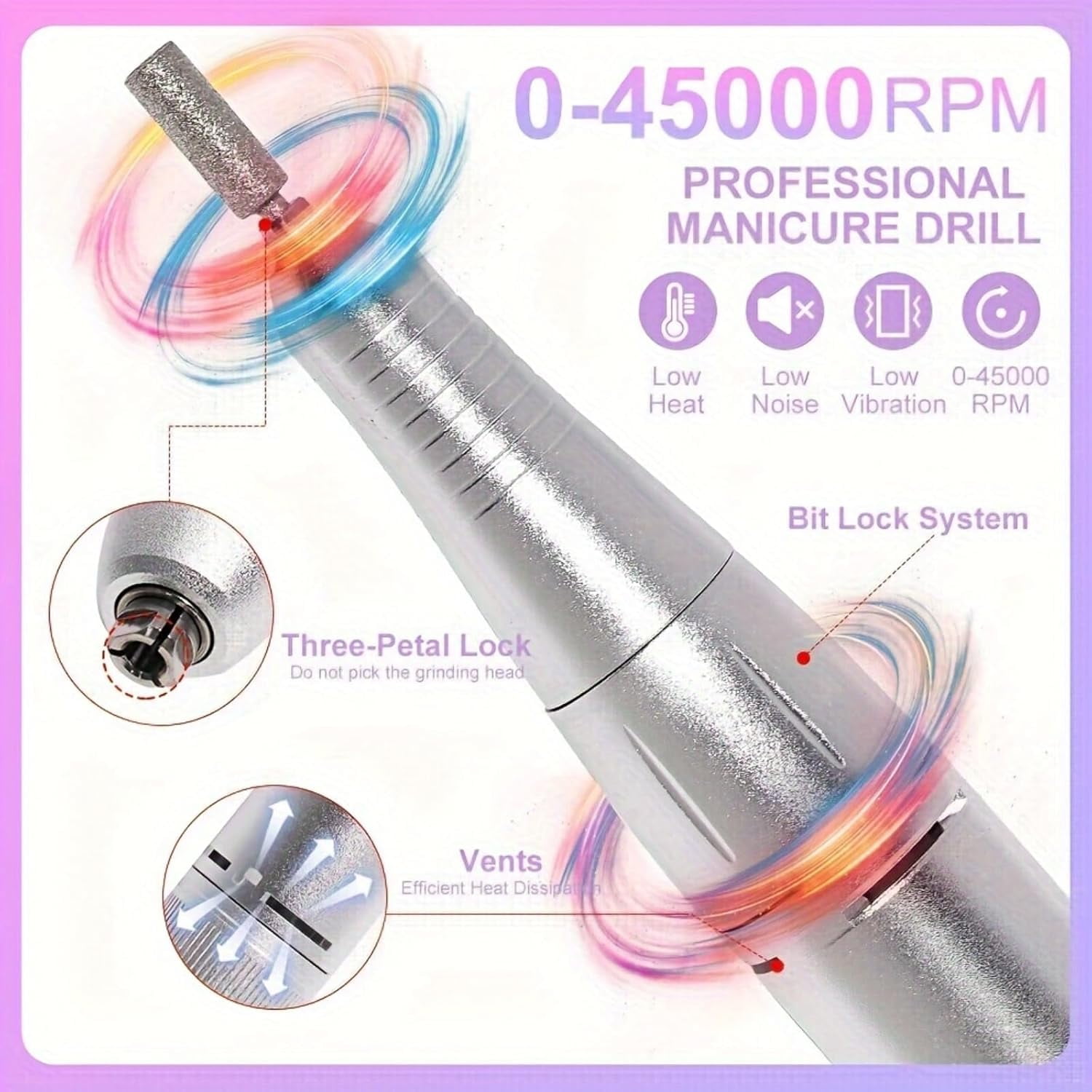 IDFINE Electric Nail Drill Professional 45000RPM Rechargeable Portable File for Acrylic and Gel Nails (Pink, 1 Kit) 30vv1