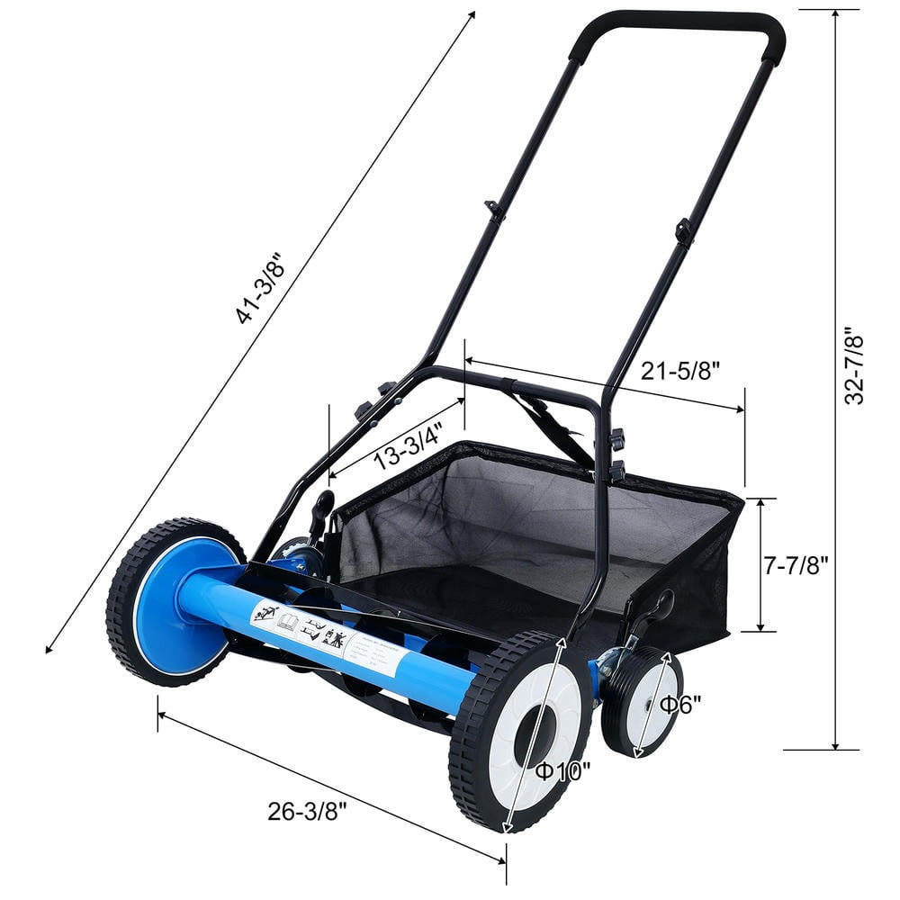 GVN 20-Inch 5-Blade Push Reel Lawn Mower with Grass Catcher (Blue, 20 in) edxvk