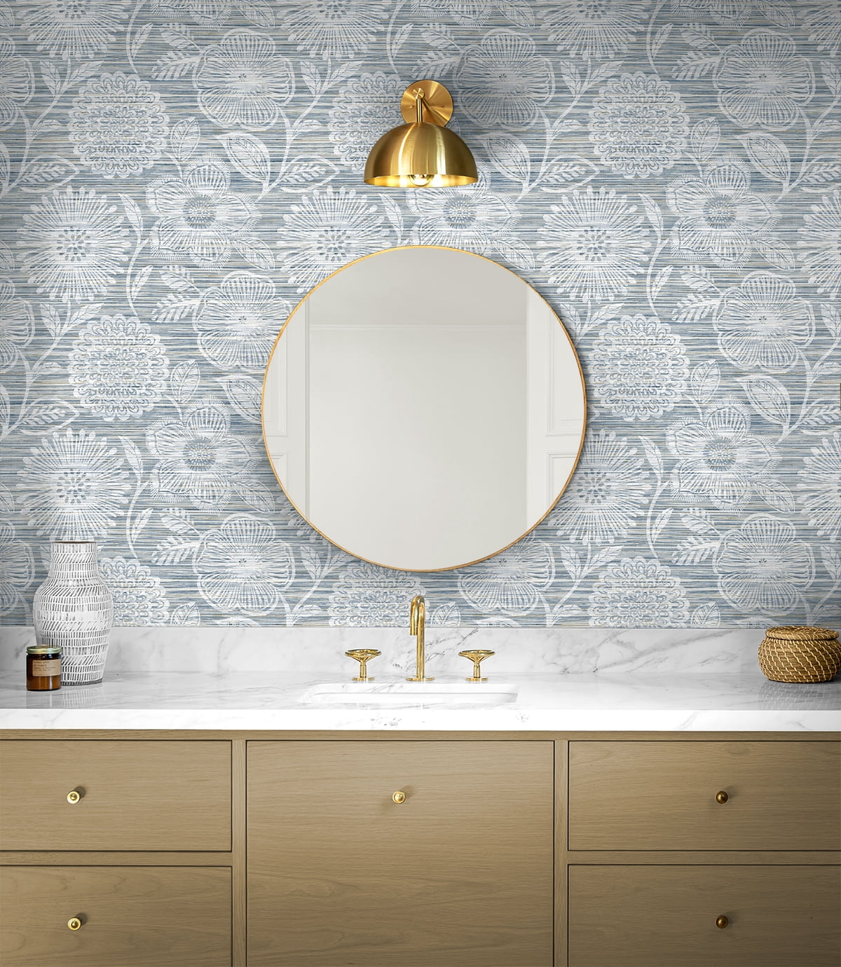 Stacy Garcia Home Bluestone Faux Grass Floral Peel and Stick Wallpaper (Blue, 20.5 in. W x 10 ft. L) bkwqp