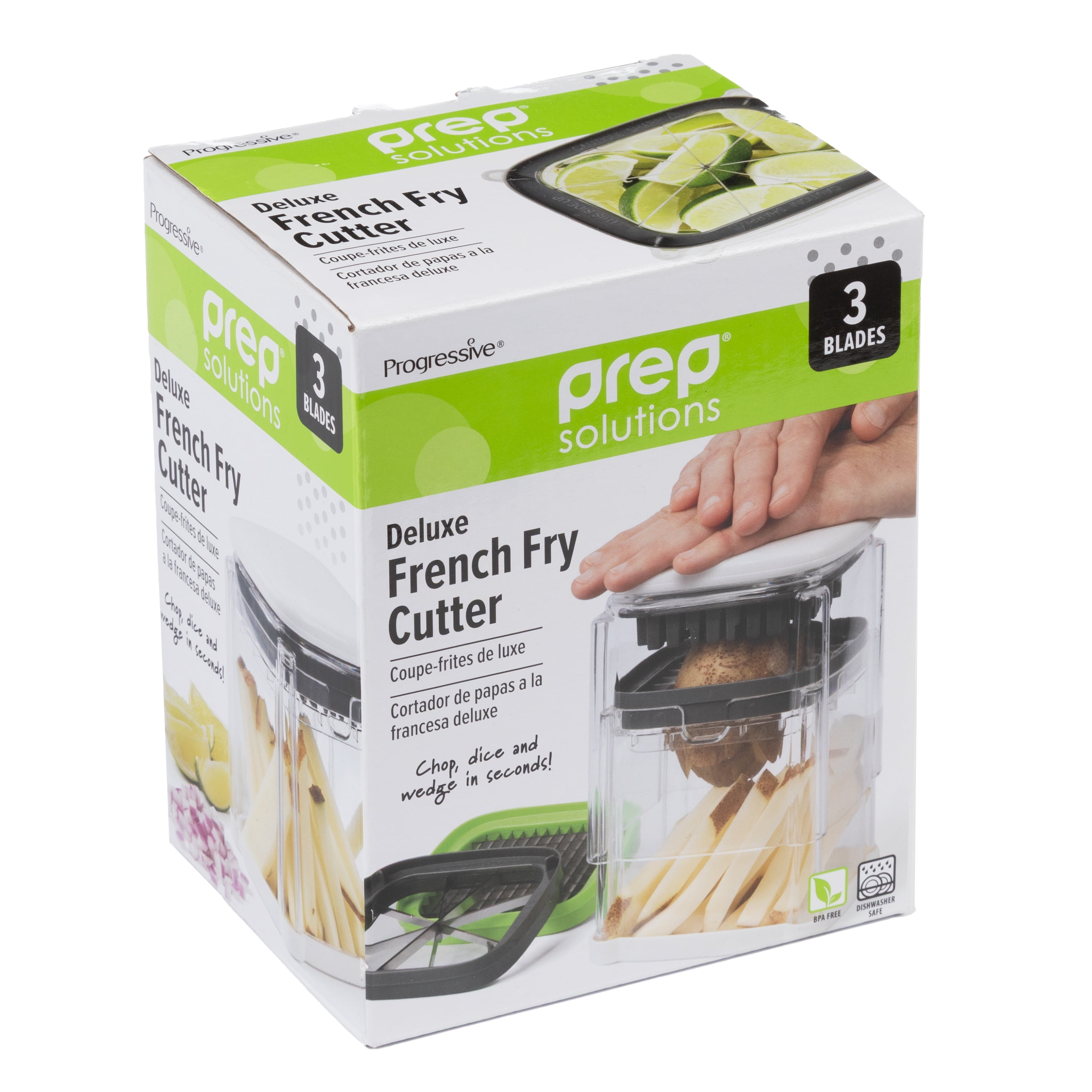 Prep Solutions 3-in-1 Deluxe French Fry Cutter with Interchangeable Blades (3.75 in x 4.75 in x 5.80 in) xnyl0