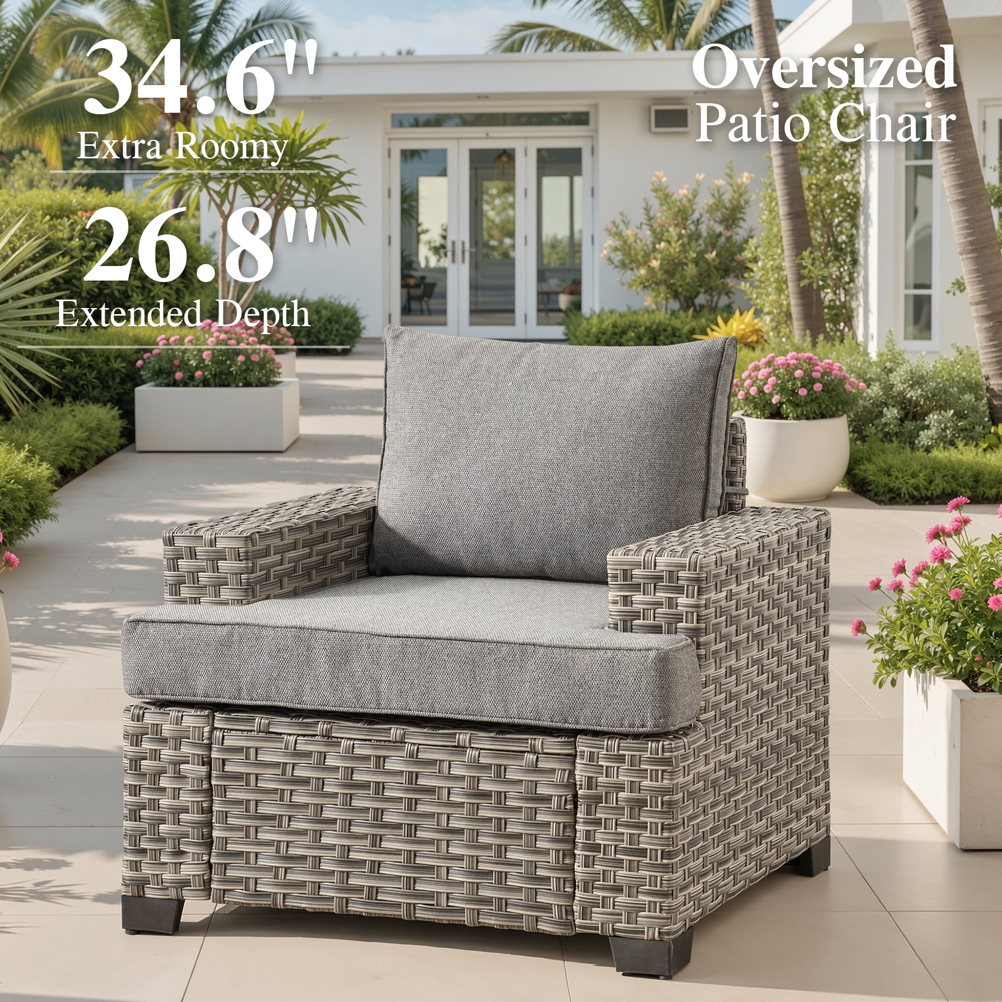 Ovios 7-Piece Outdoor Patio Furniture Set, All-Weather Rattan Wicker Sectional Sofa with Club Chairs and Ottomans (Dark Gray, 7-Piece) zea90