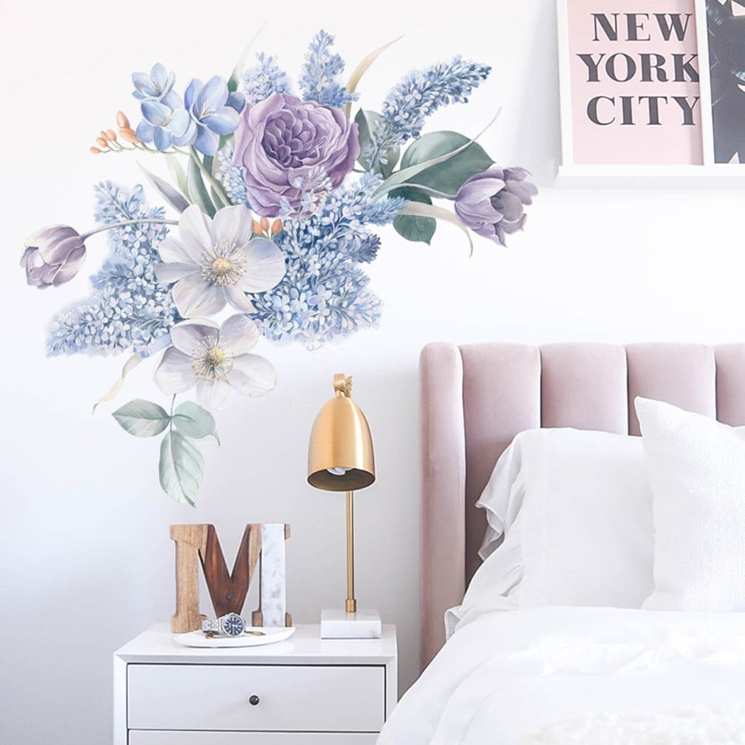 Smile Home Peony Rose Floral Wall Decal DIY Art Sticker (Purple, 18.1 in x 25.6 in) 76aoh