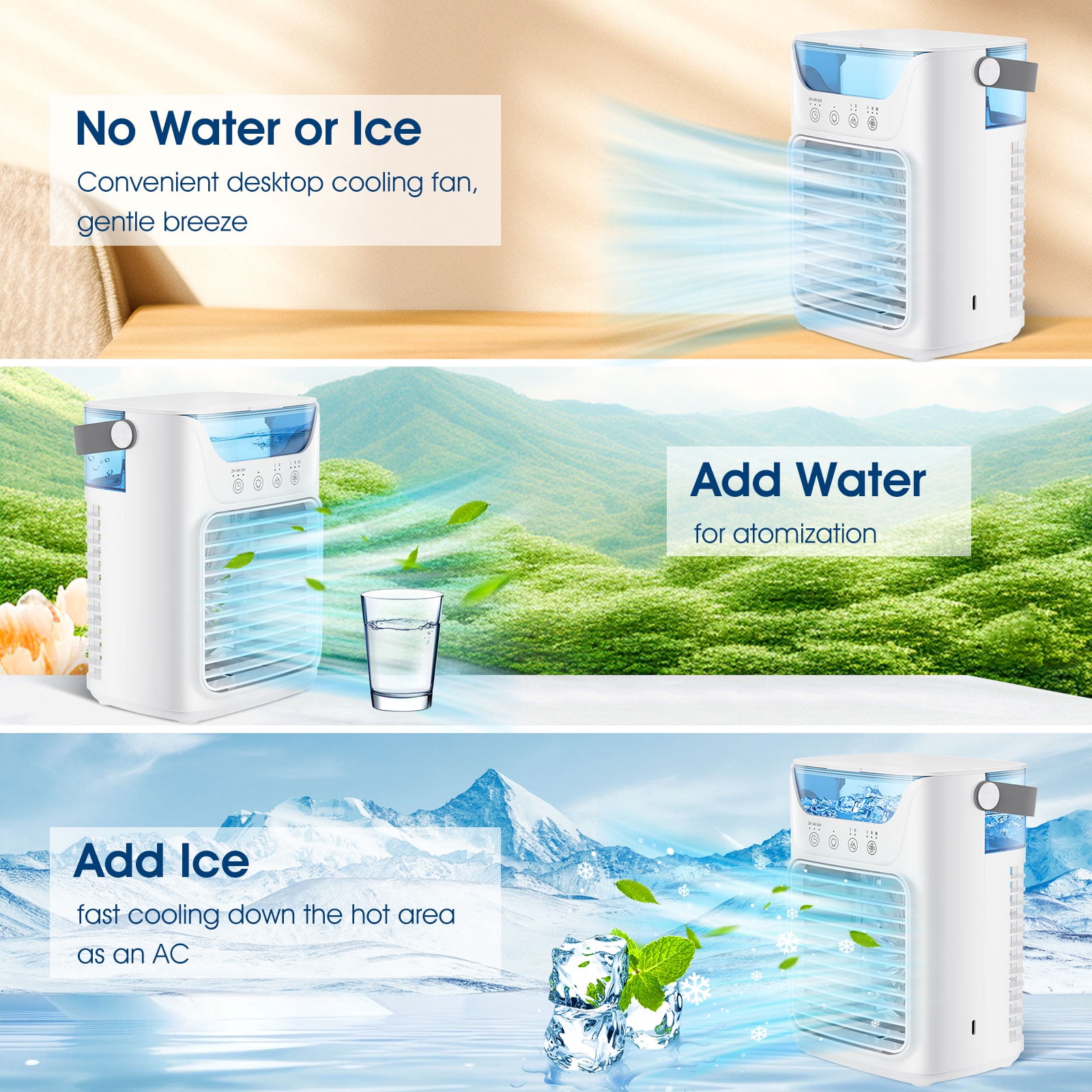 AITREE Portable Air Conditioner 3-in-1 Personal Cooling Fan with Humidifier and Mist (White, 23.67 fl oz) 6e6x3