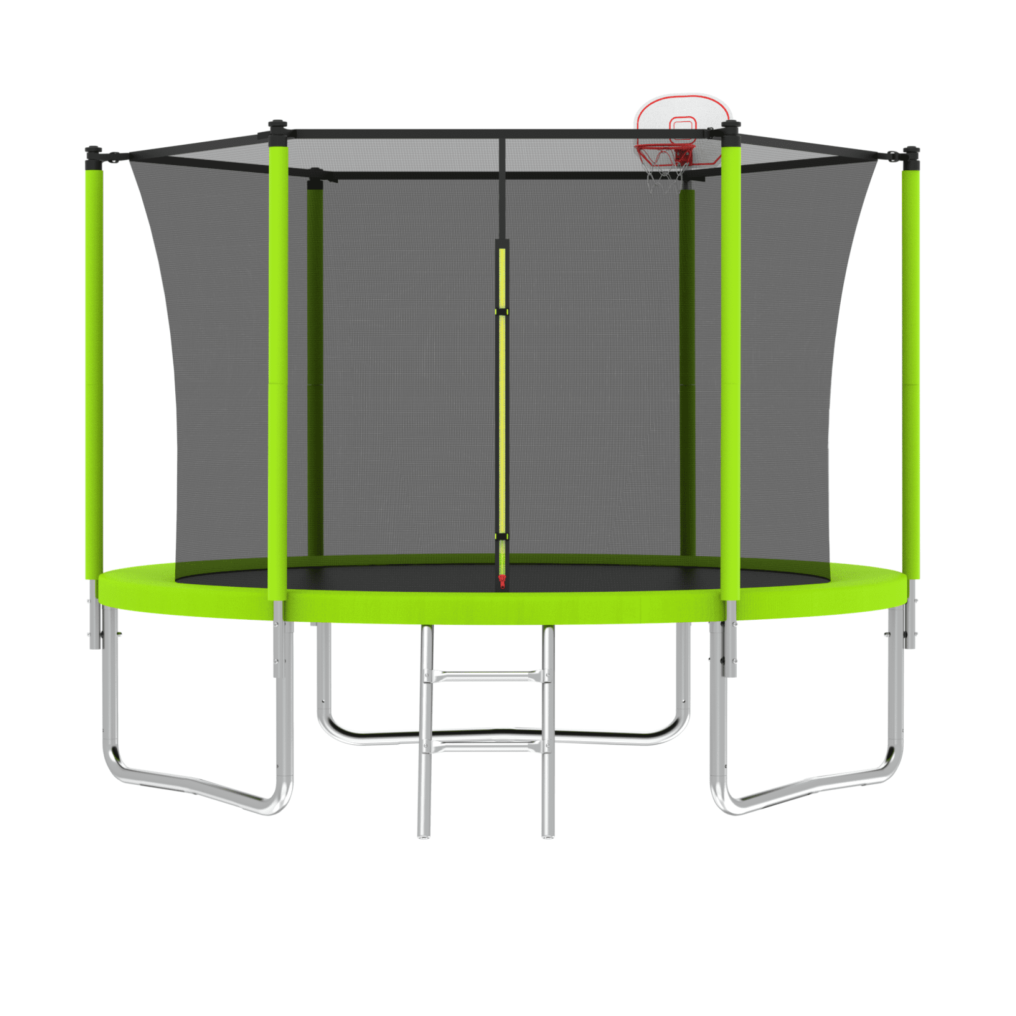 Leumius 10 ft Outdoor Trampoline for Kids with Basketball Hoop and Safety Enclosure Net (Green, 10 ft) 5ymx0