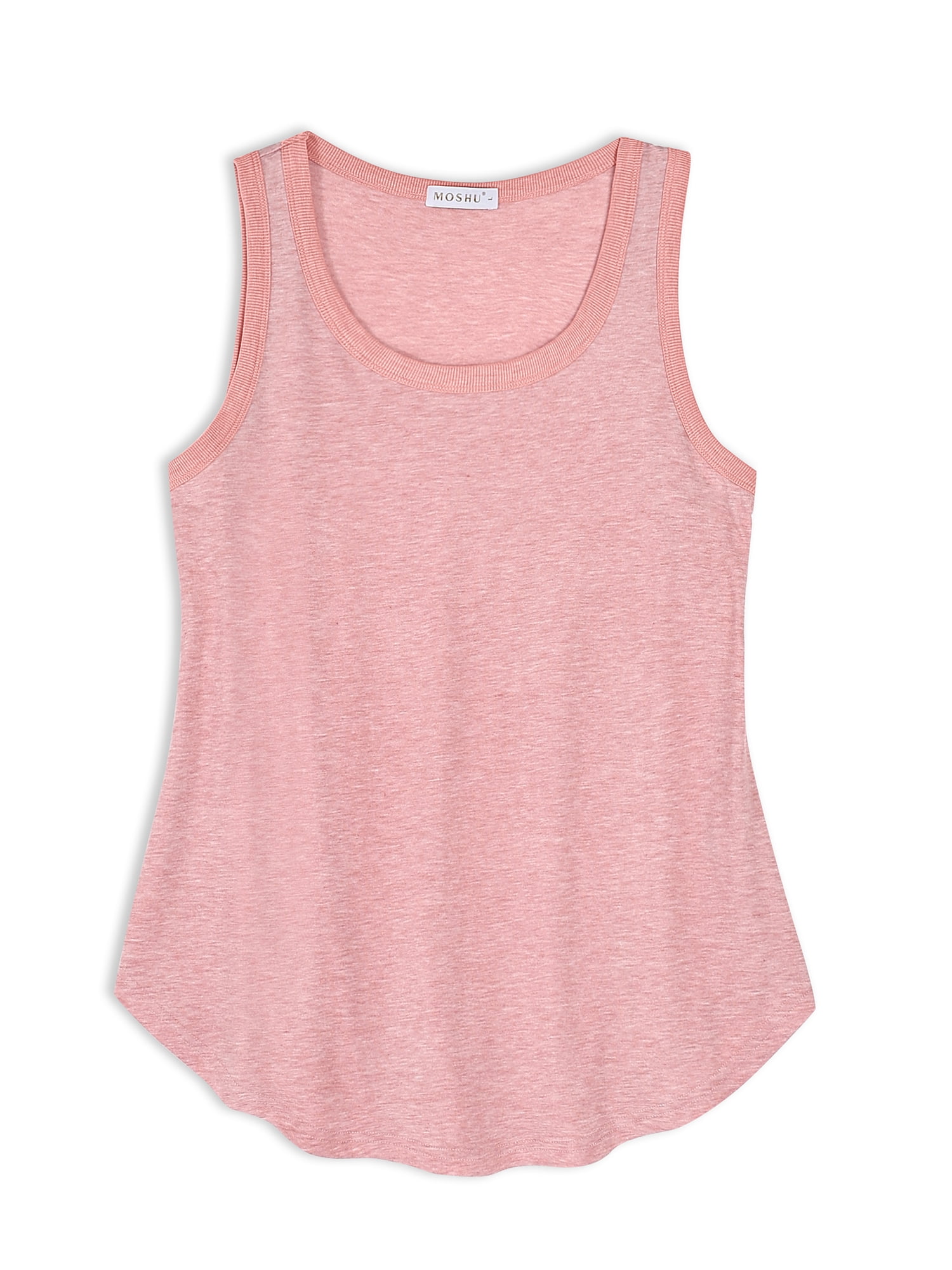 MOSHU Women's Ribbed Tank Top Flowy Round Neck Sleeveless Summer Shirt (Pink, L) m3u3u