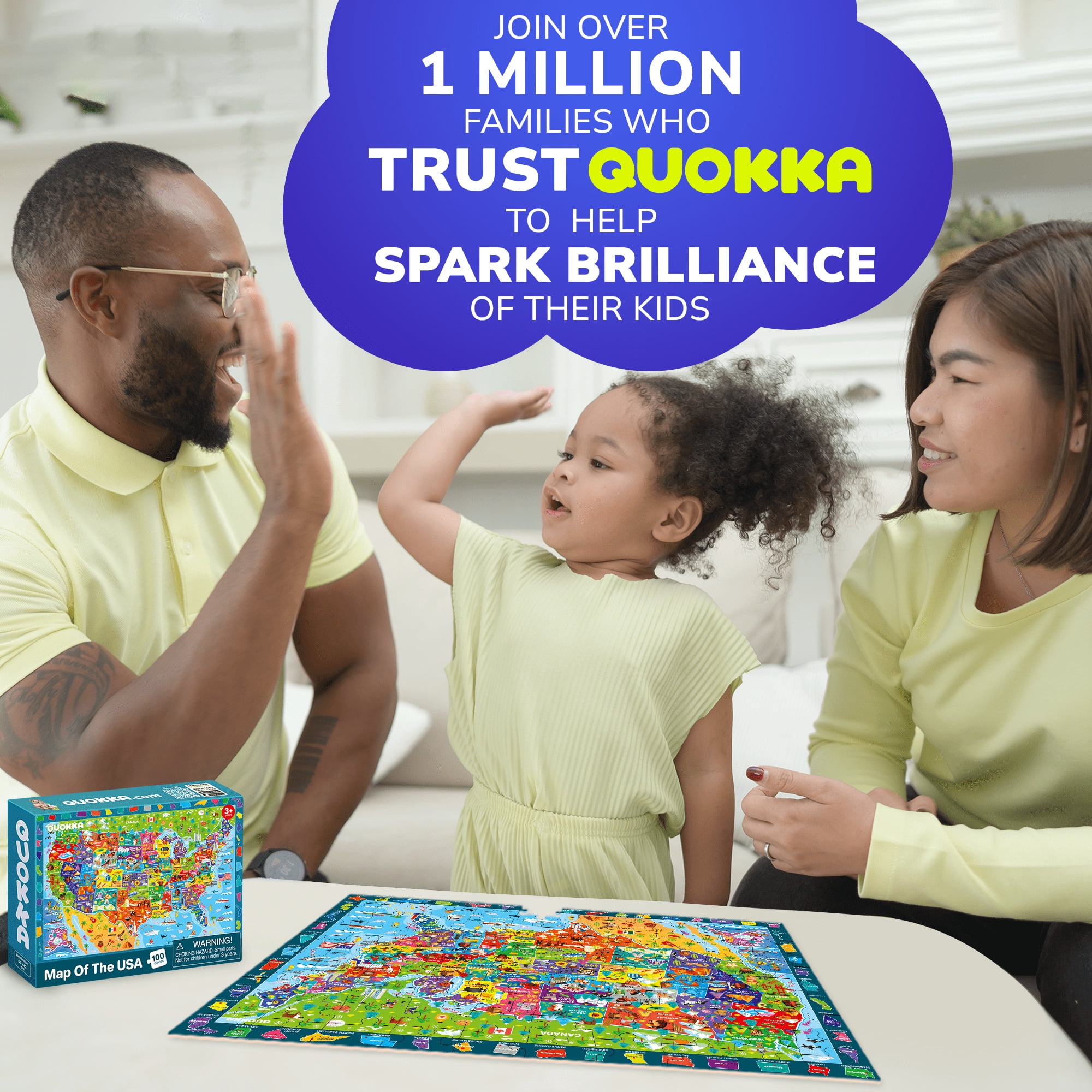 Quokka Educational Floor Puzzle Set for Kids, World Map, Solar System, and USA Map (3 Pack, 100 Pieces) p1sv1