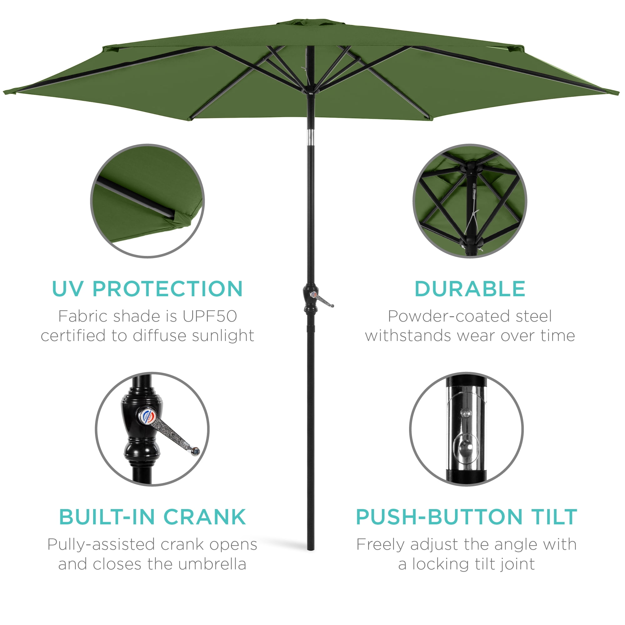 Best Choice Products 10ft Outdoor Steel Market Patio Umbrella (Fern, 10 ft) cwsce - Image 5