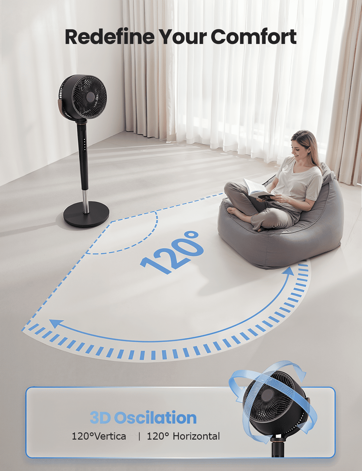 Nepsam Pedestal Fan with Remote, 16-Speed Quiet DC Motor, 120° Oscillation, Adjustable Height (Black, 45 in) zwjzw
