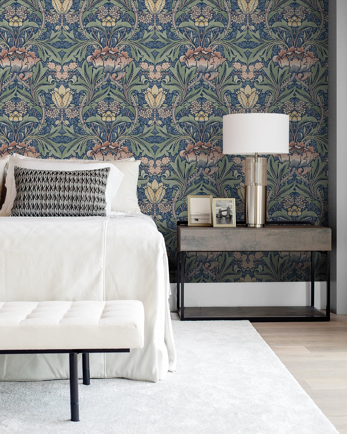 NextWall Morris Flower Peel and Stick Wallpaper (Blue, 20.5 in. x 18 ft.) eqdp9
