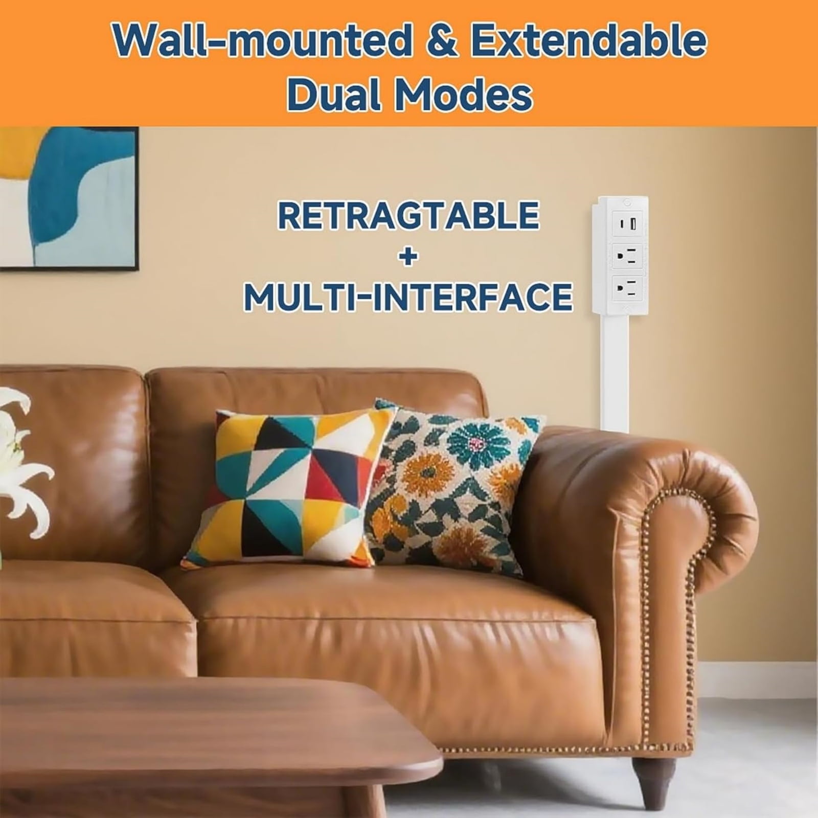 Demine Electrical Outlet Extender Stick with USB-A, USB-C, and 2 AC Ports (White, 18 in to 27 in) le64l