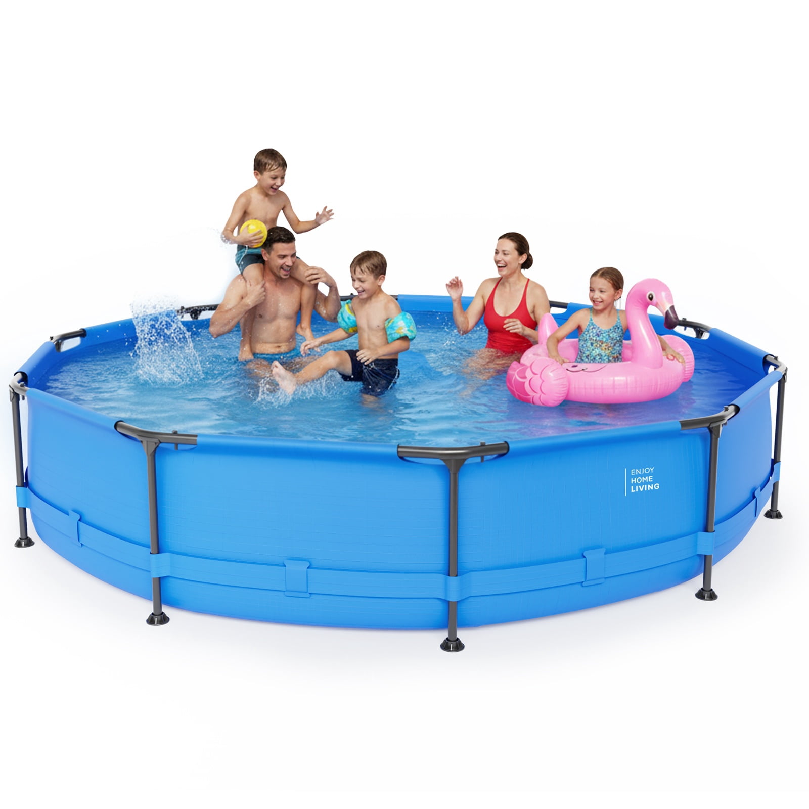 EDOEMSE Round Above-Ground Swimming Pool with Sturdy Iron Frame (Blue, 12 ft x 30 in) m4xg2