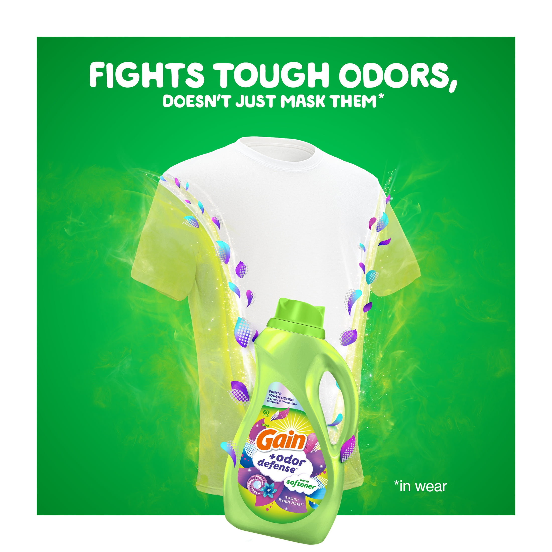 Gain Odor Defense Liquid Fabric Softener and Conditioner, Super Fresh Blast (4 Pack, 100 fl oz) dsywn