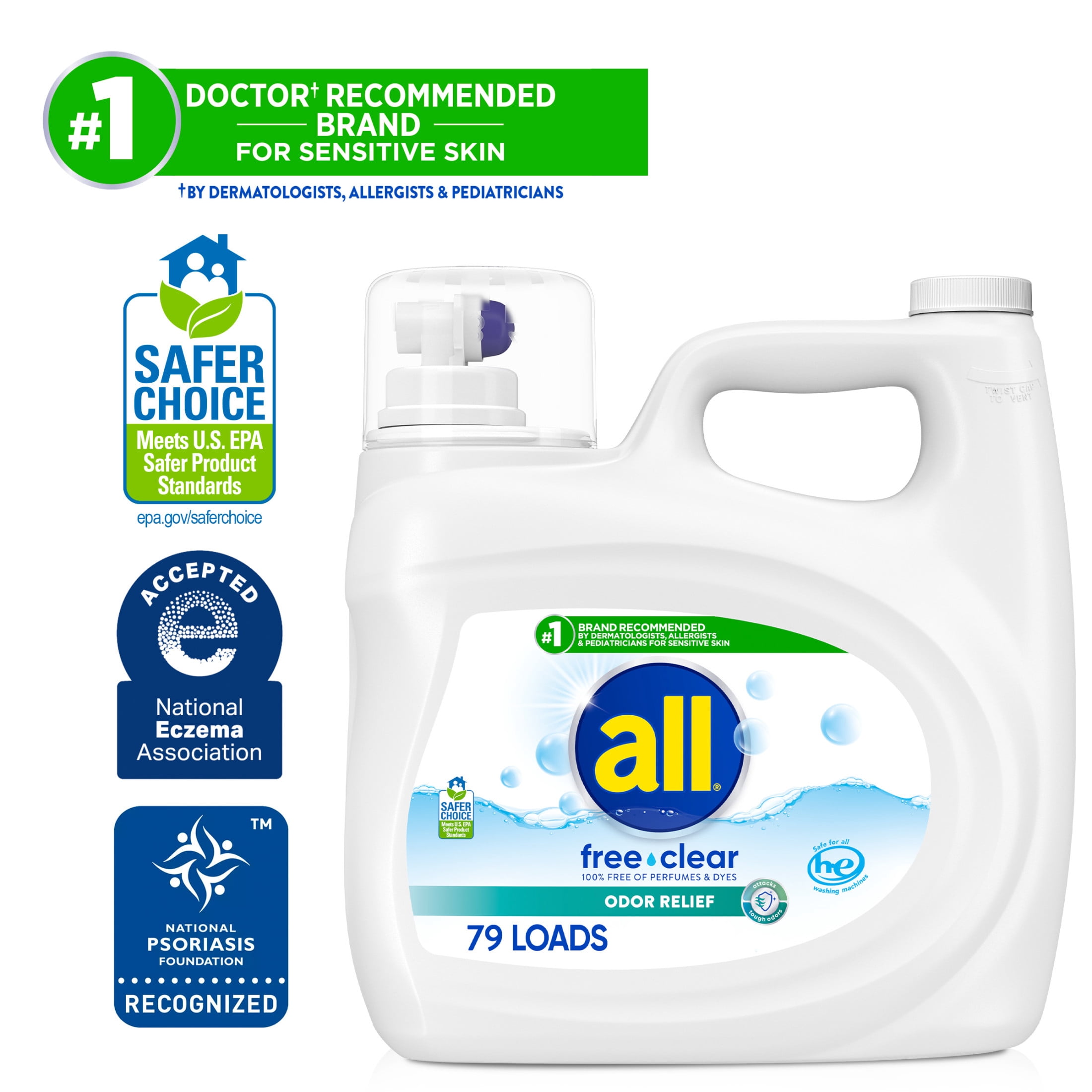 all Free Clear Liquid Laundry Detergent, Odor Relief for Sensitive Skin (Clear, 118 oz) nrke5