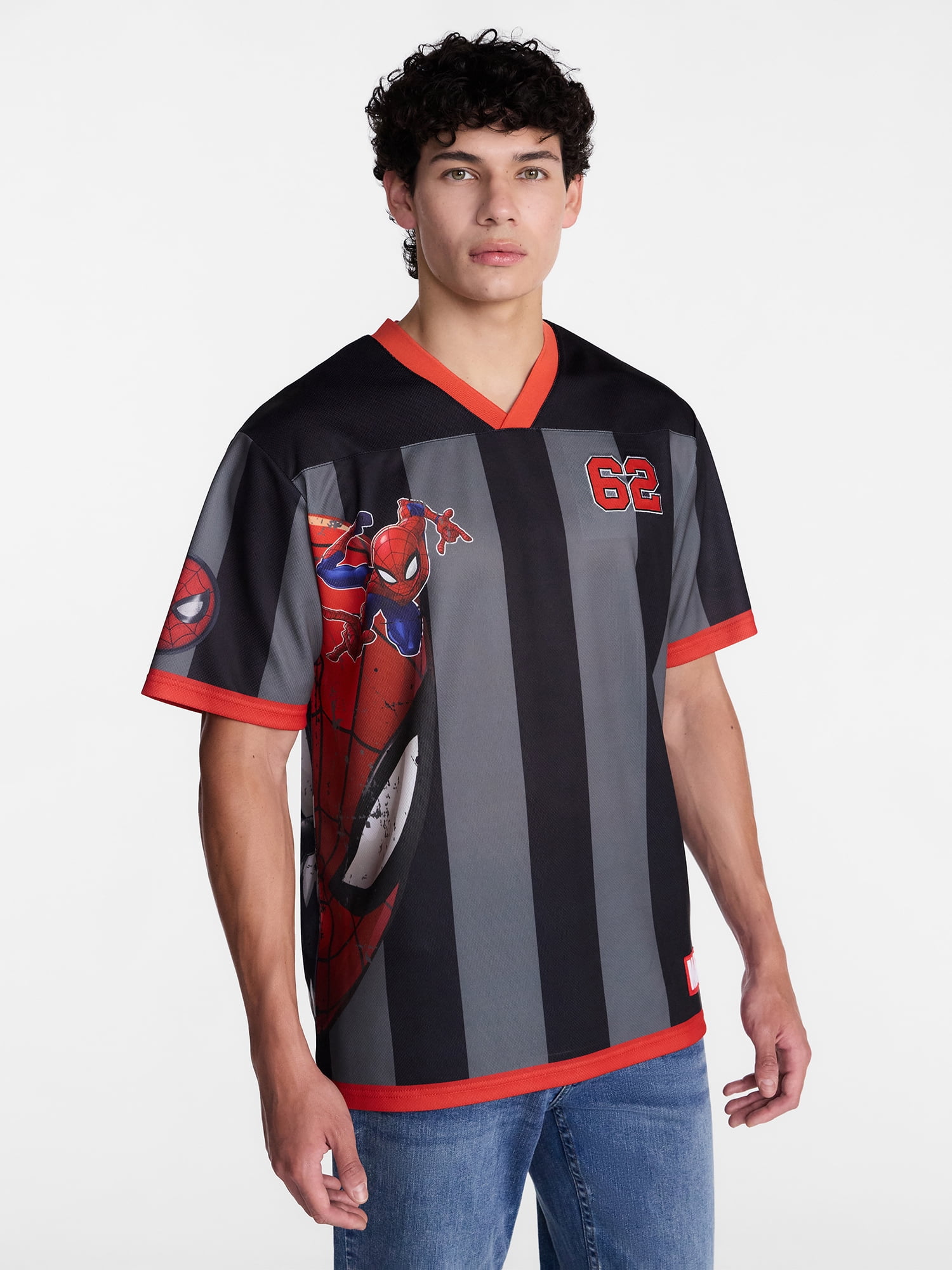 Spider-Man Men's Graphic Mesh Soccer Jersey (Red/Blue, XS-5XL) r06h4