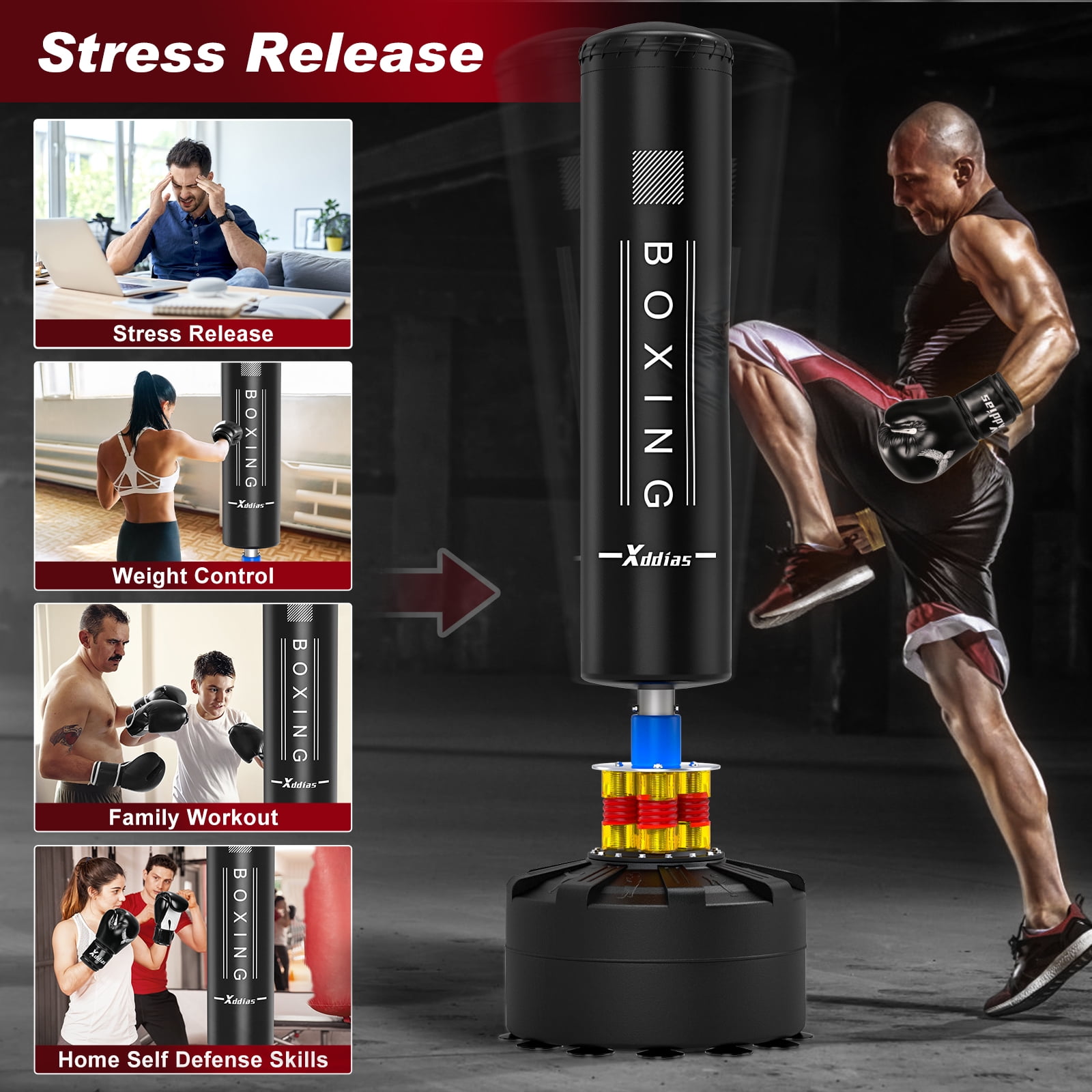 GIKPAL Freestanding Punching Bag with Boxing Gloves, Heavy-Duty Kickboxing Stand for Adults and Teens (Black, 70 in) p9suf