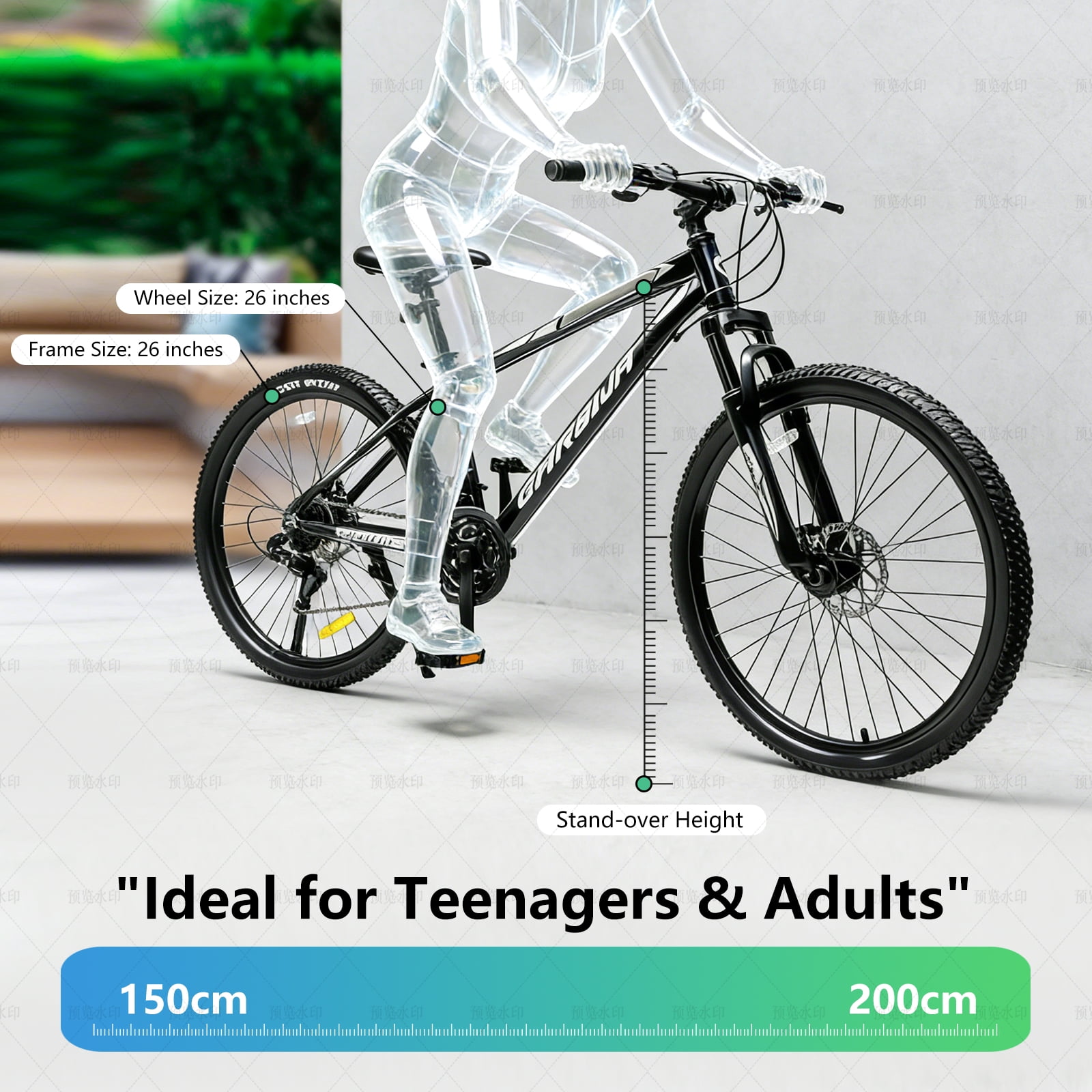 GASENDALA 26 in Mountain Bike, 21-Speed Aluminum Frame Bicycle (Black, 26 in) 5h9q1