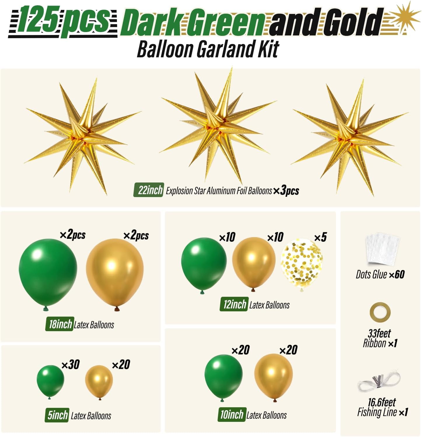 NeoMart Balloon Arch Kit (Emerald Green and Metallic Gold, 122 Pieces) ftt5z