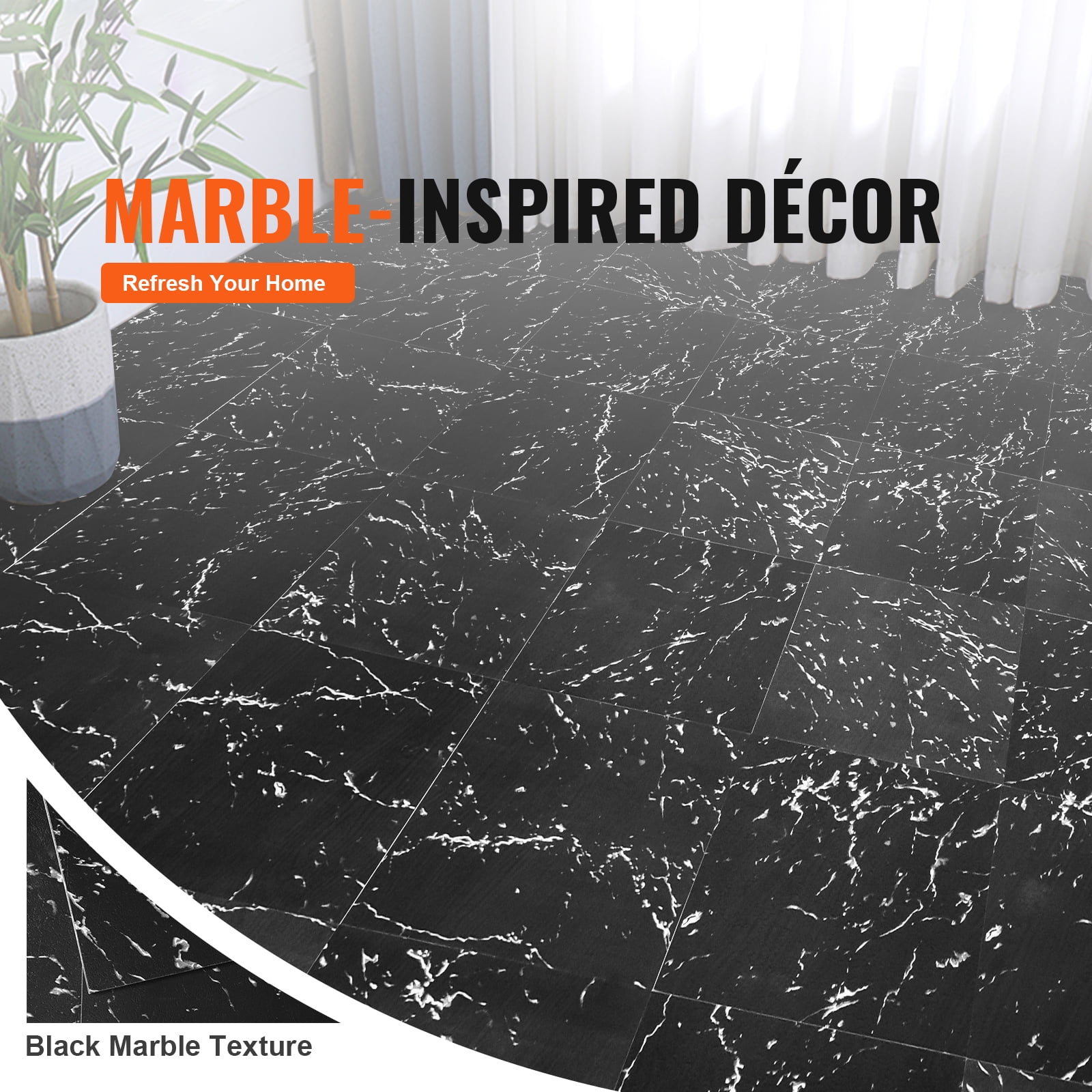 KFFKFF Self-Adhesive Vinyl Floor Tiles, Peel and Stick Flooring for Home Decor (Black Marble, 12 x 12 in, 50 Pack) n7gz4