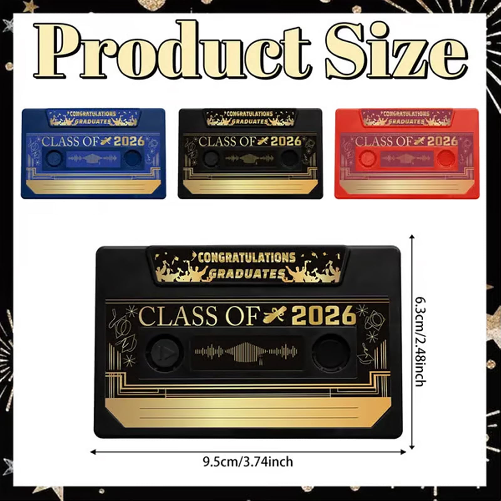 Fonma Class of 2026 Voice Recordable Graduation Keepsake, Retro Cassette Tape Audio Guest Book (300 Seconds Recording) d3ctn