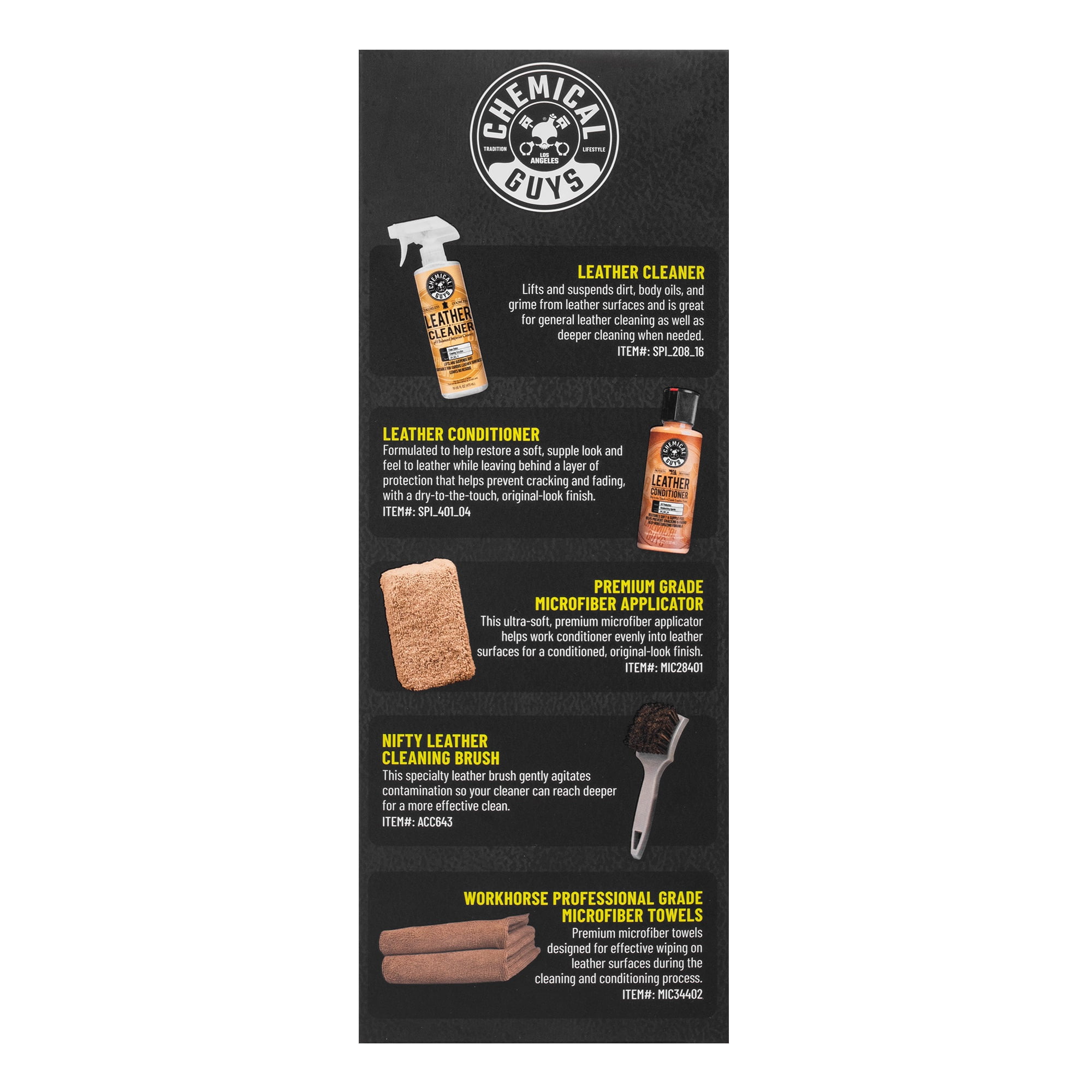Chemical Guys Leather Care Essentials Kit (6-Piece Set, 20 fl oz) qa3yp