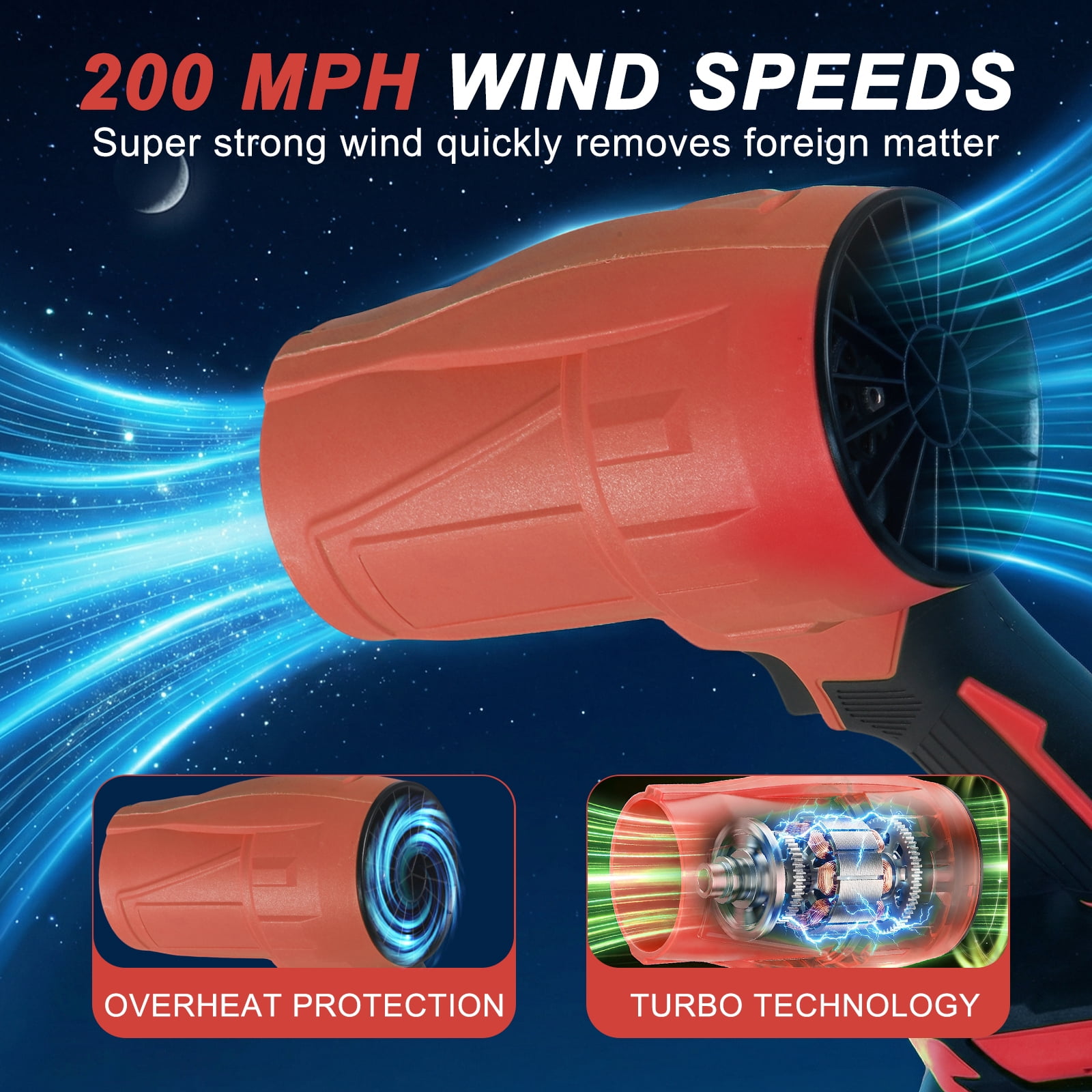 KingFurt Cordless Leaf Blower, High-Speed Turbine Power Sweeper for Lawn and Patio Maintenance (Red, 24V) egrn7