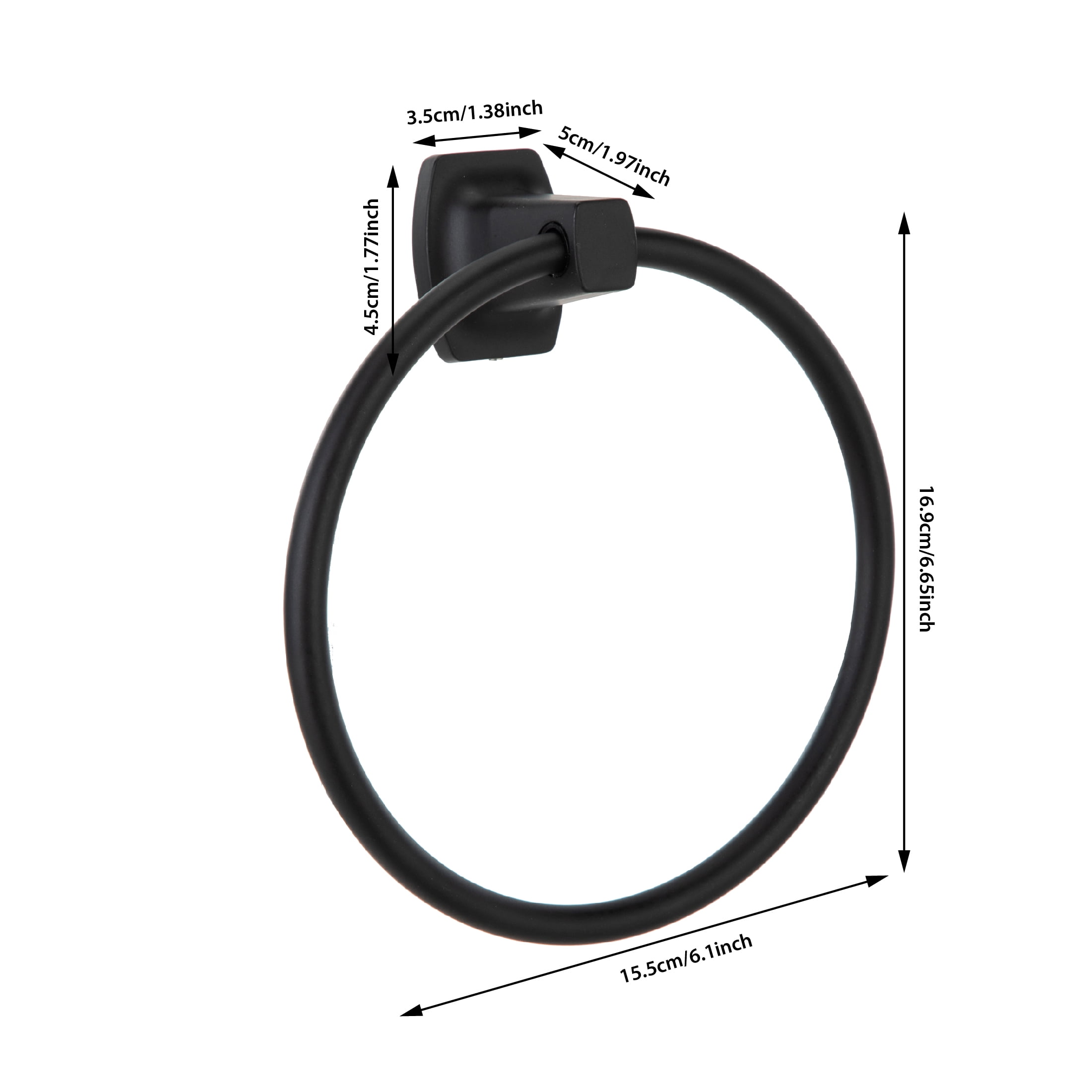 Mainstays Square Wall Mount Towel Ring (Matte Black, 6.14 in x 7.09 in x 2.16 in) qta23