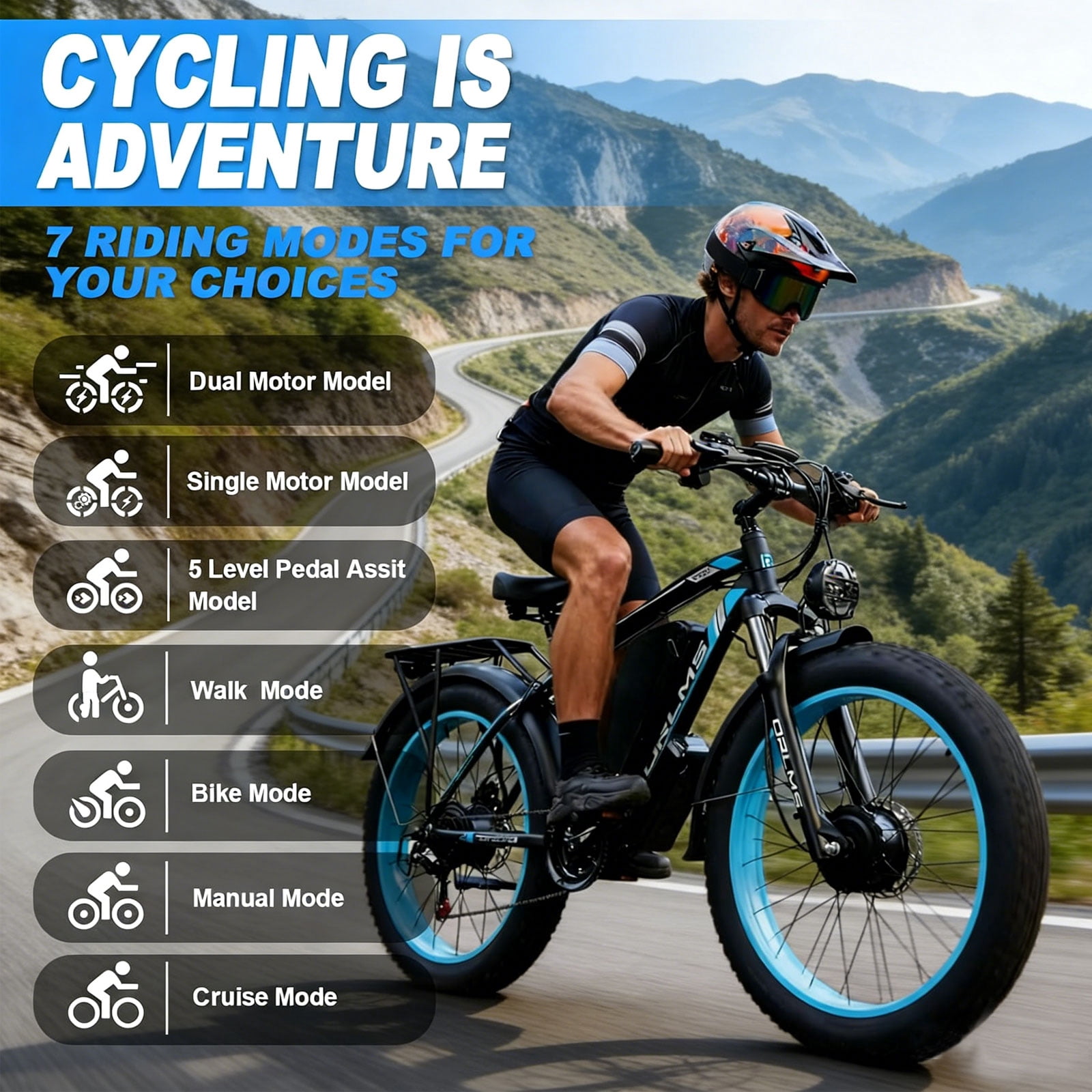 SMLRO Electric Mountain Bike, 6000W Dual Motor AWD E-Bike, 60V 25AH Battery, 26 in x 4.0 Fat Tire, Off-Road Dirt Bike (Black, 26 in) 9r86a