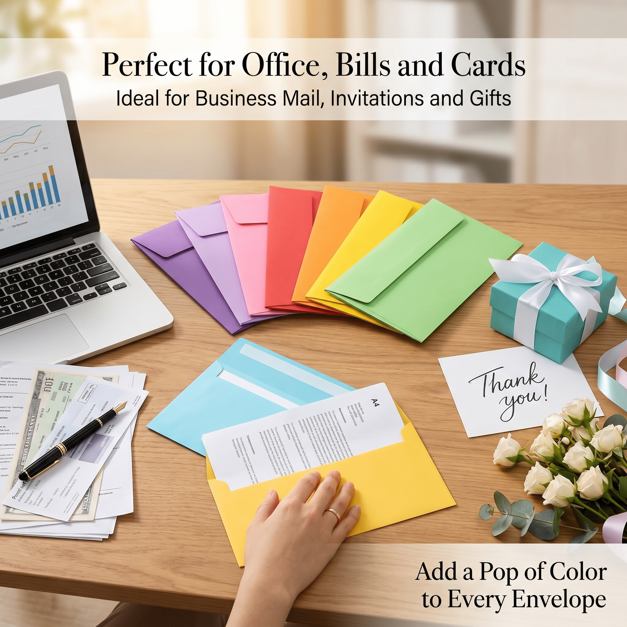 Song Yu #10 Self-Seal Business Envelopes, Vibrant Multi-Color Assortment for Office Mailing and Correspondence (100 Pack, 4.13 in x 9.49 in) x0dte