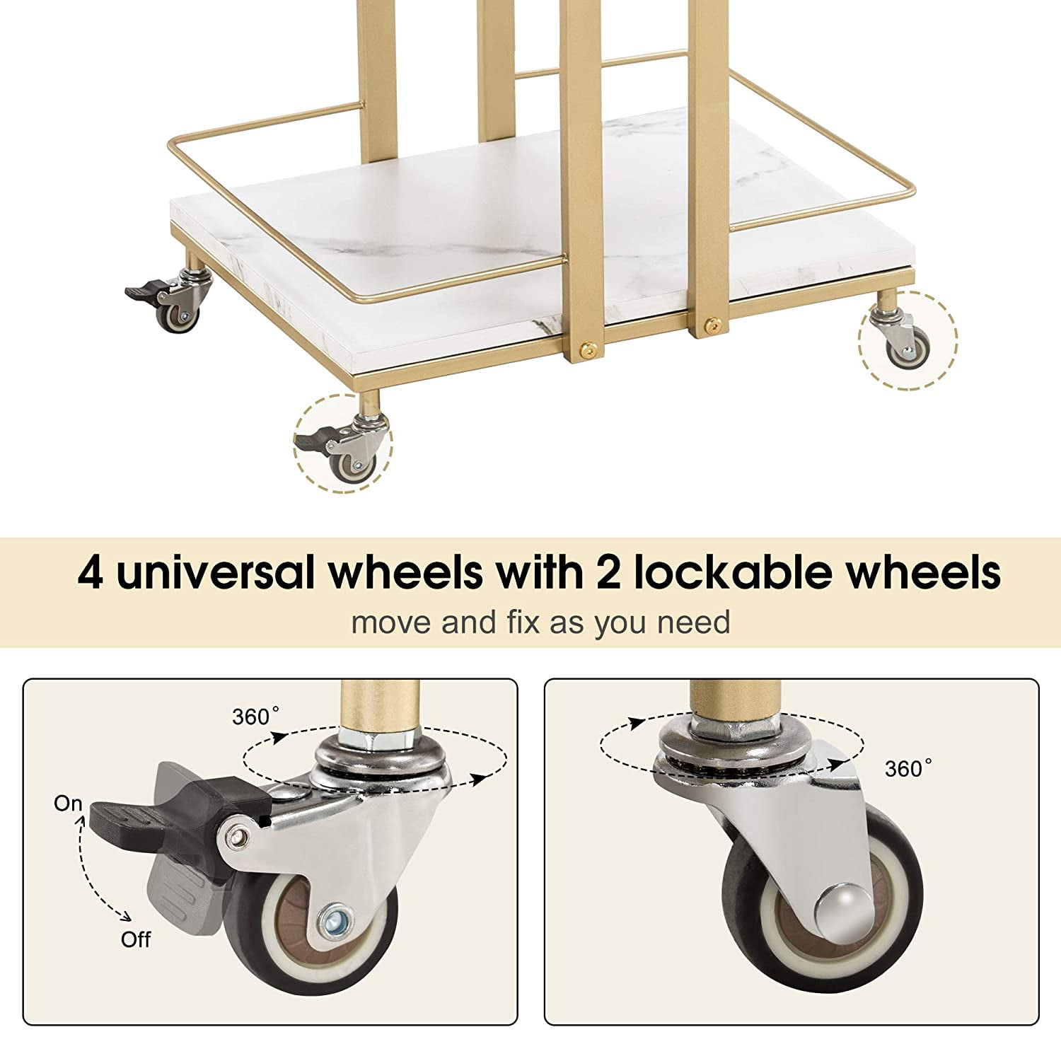 BarberPub 3 Tier Rolling Utility Cart, Heavy-Duty Metal Storage Trolley for Salon and Home (White, 16.9 in x 13 in x 29.9 in) 8uvmn