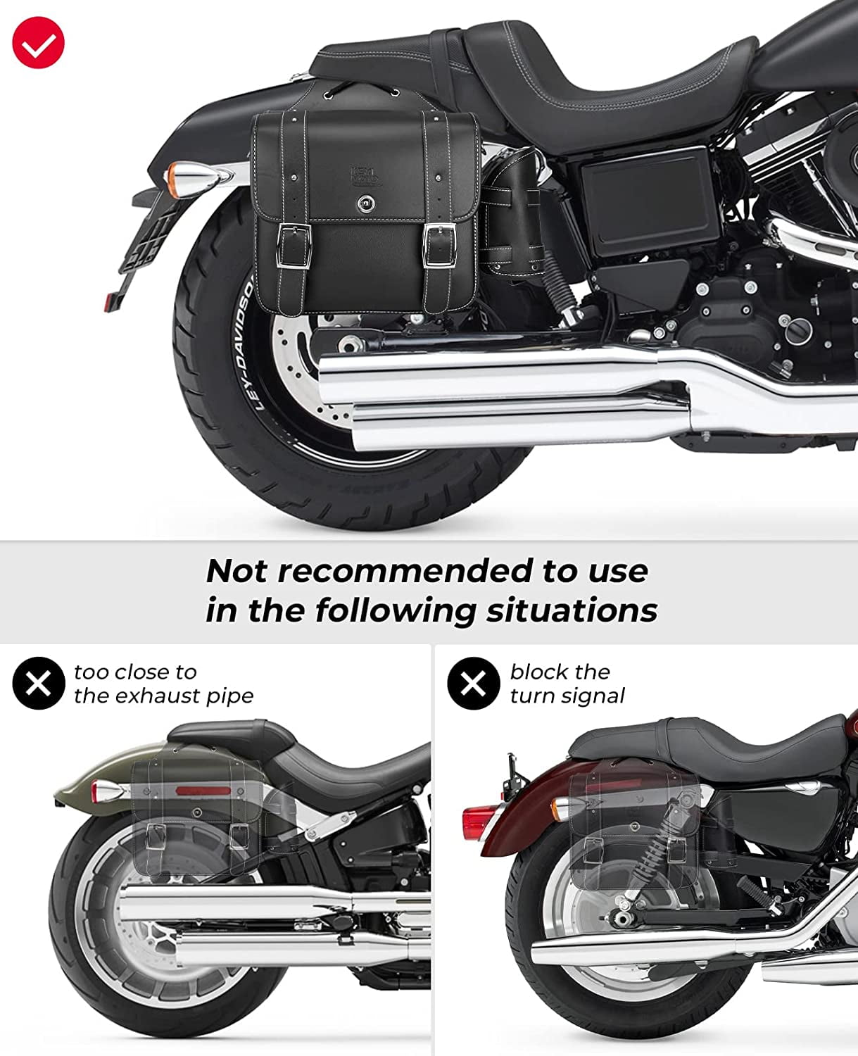KEMIMOTO Motorcycle Saddlebags Universal Faux Leather Side Luggage Bags with Cup Holder (Black, 20L) cust7
