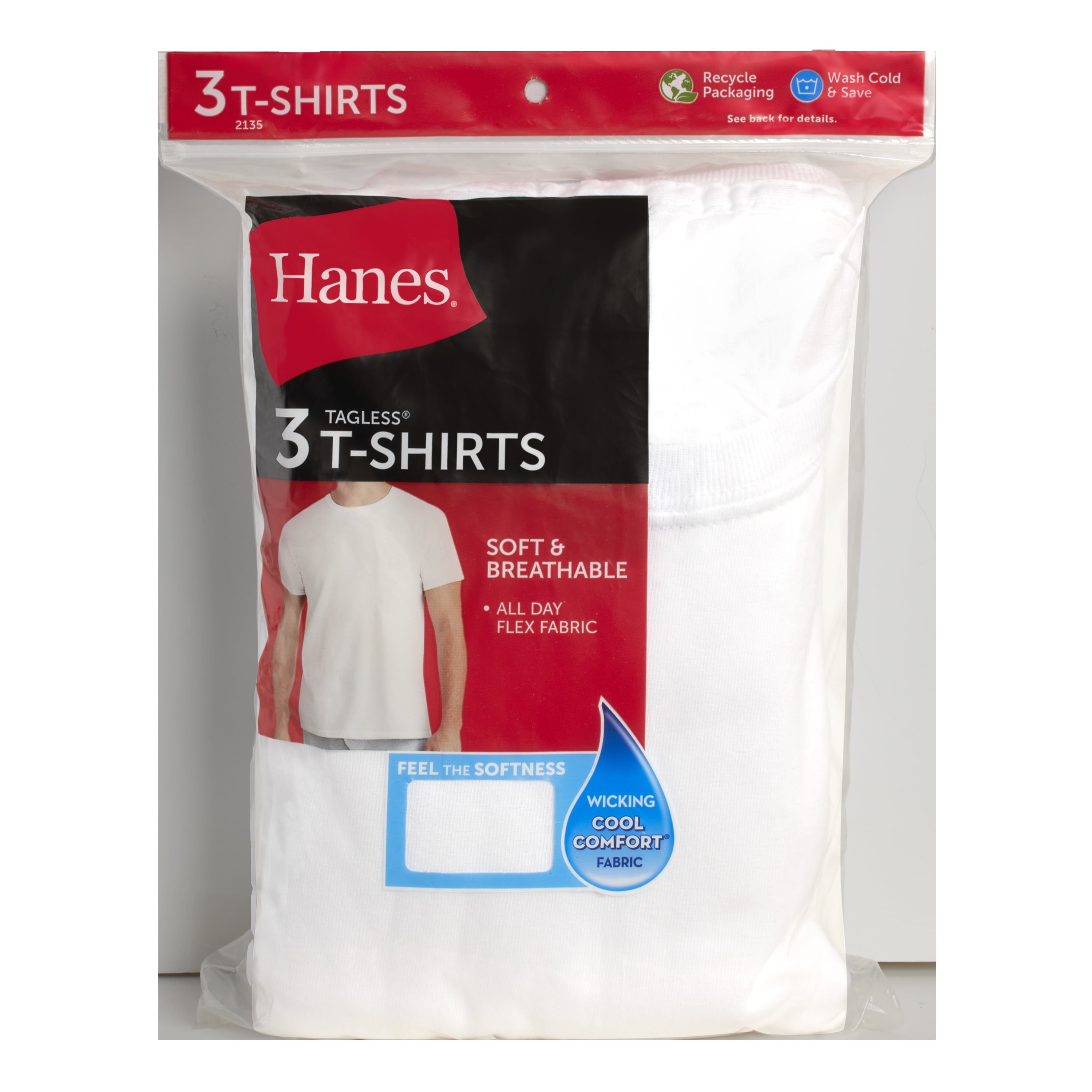 Hanes Men's Crewneck Undershirt Moisture-Wicking T-Shirt (White, L, 3 Pack) 2loan