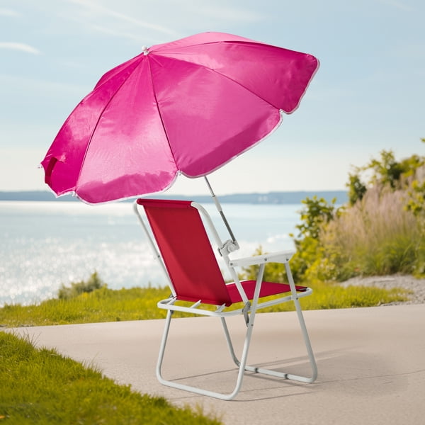 Geemuslly Folding Beach Chair with Umbrella, Portable High Back Camping Chair for Outdoor Travel (Pink, 2 Pack) 2f3tx