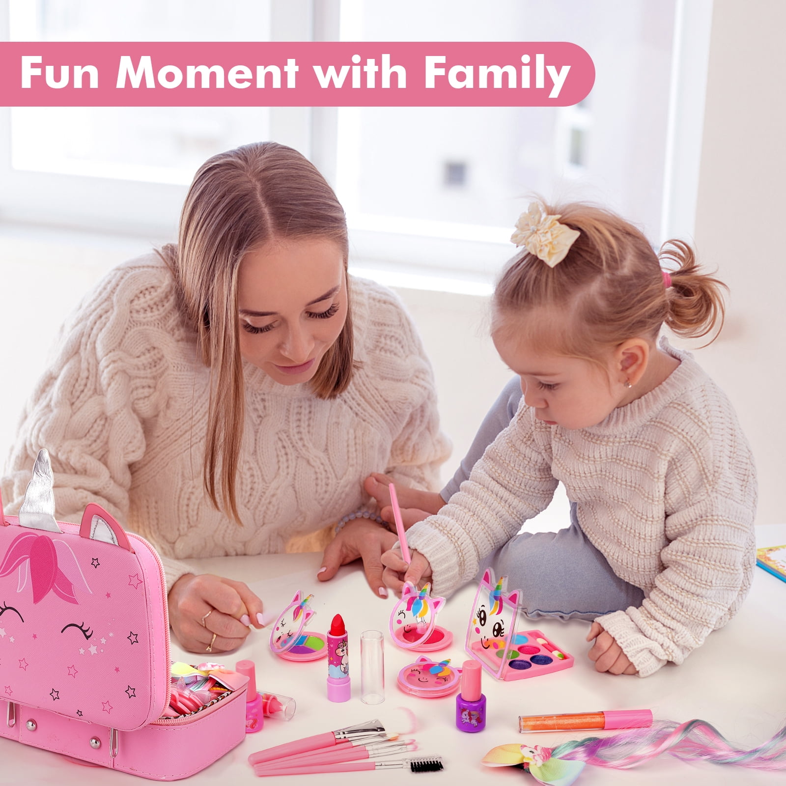 Sendida Washable Kids Makeup Set for Pretend Play and Dress Up (Pink, 26 Piece Set) owi93