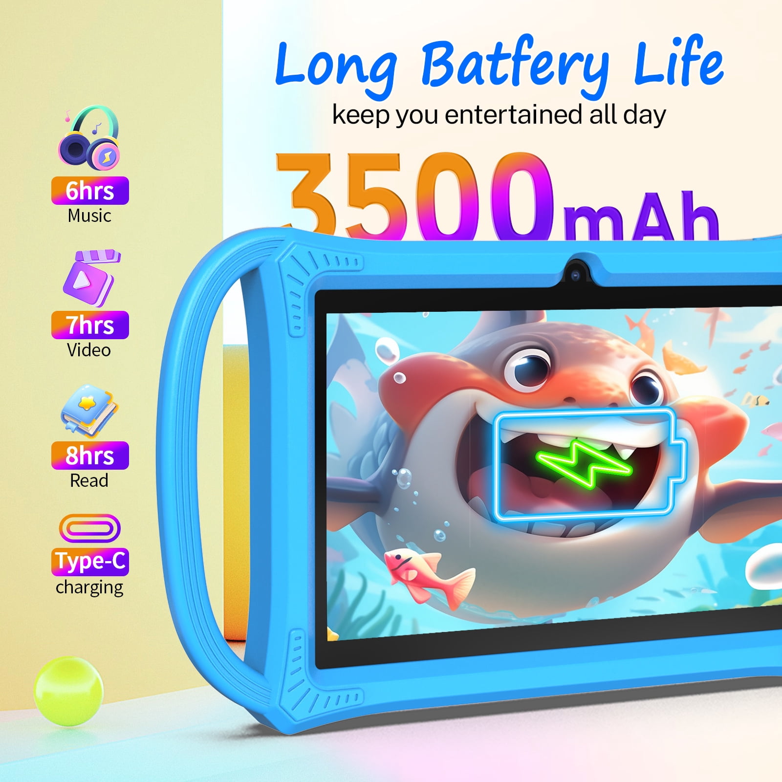 FITIFUN Kids Tablet 7 in HD IPS Display Quad-Core Android 13 Tablet with Parental Control (Blue, 32GB) hygj2