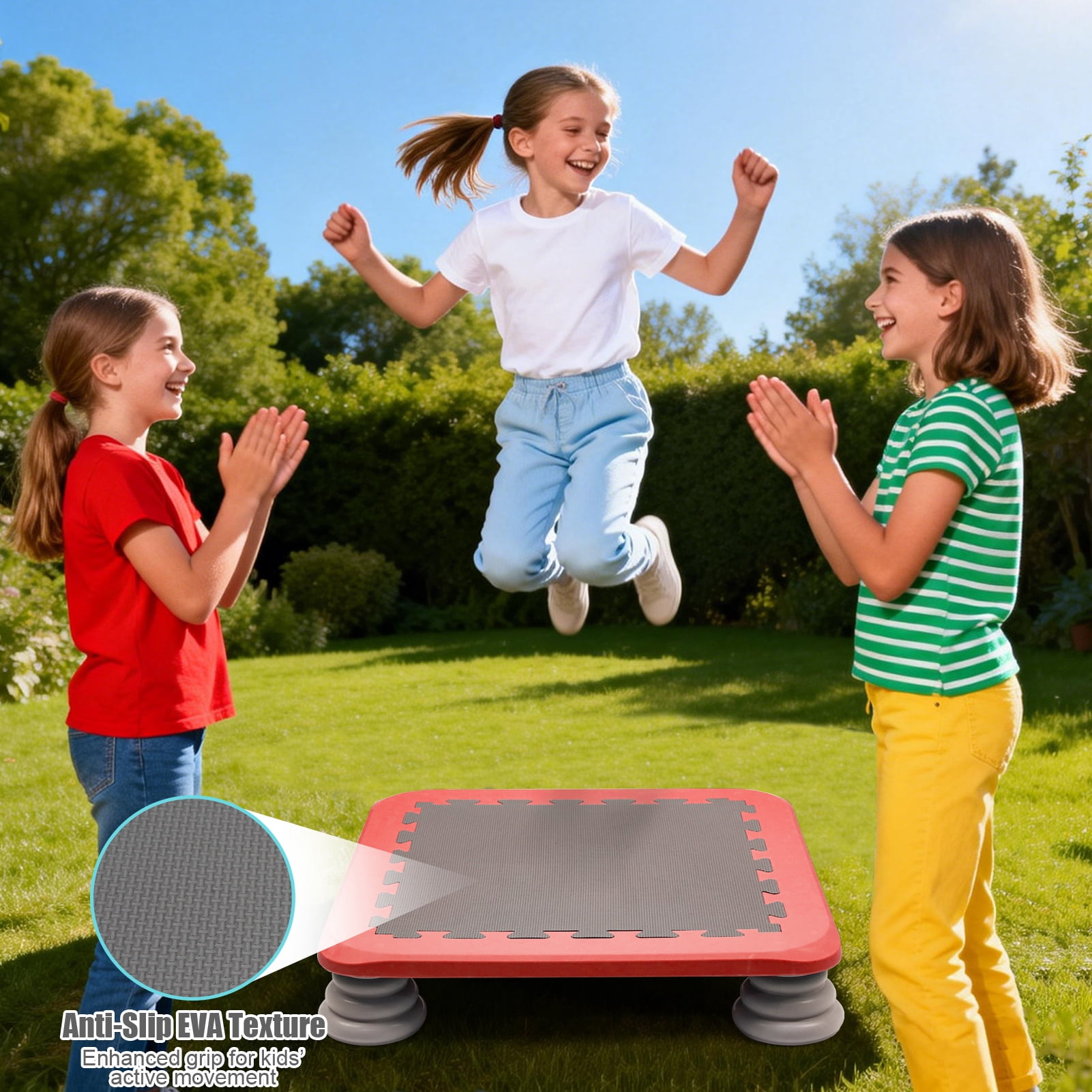 Wdmiya Kids Trampoline Bounce Board, Indoor Outdoor Sensory Balance Training Equipment (Red, 25 in) 5rehd