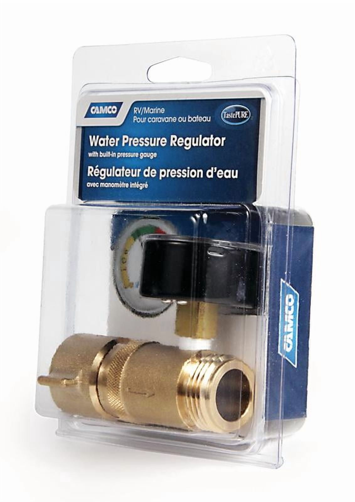 Camco RV Water Pressure Regulator with Gauge (Brass, 0.75 in) nb7sy