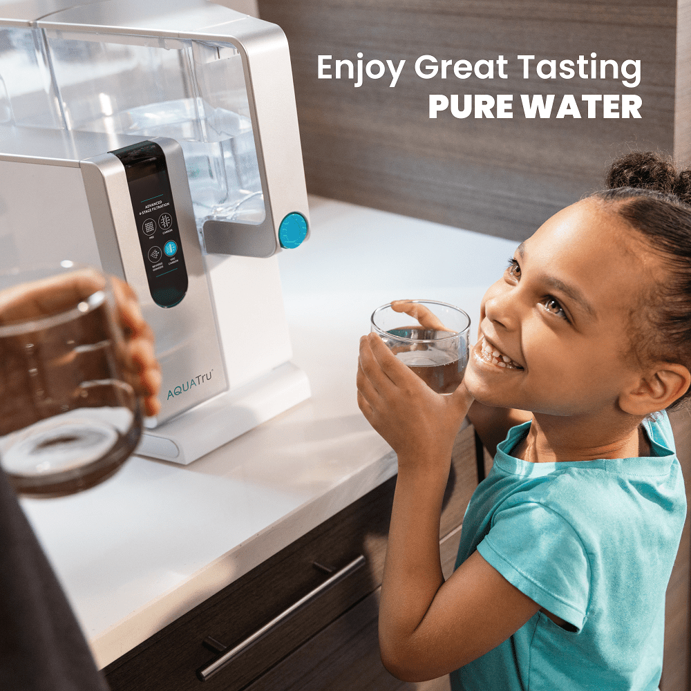 AquaTru Classic Alkaline Countertop Water Filtration System with 4-Stage Ultra Reverse Osmosis Technology (White) bix78