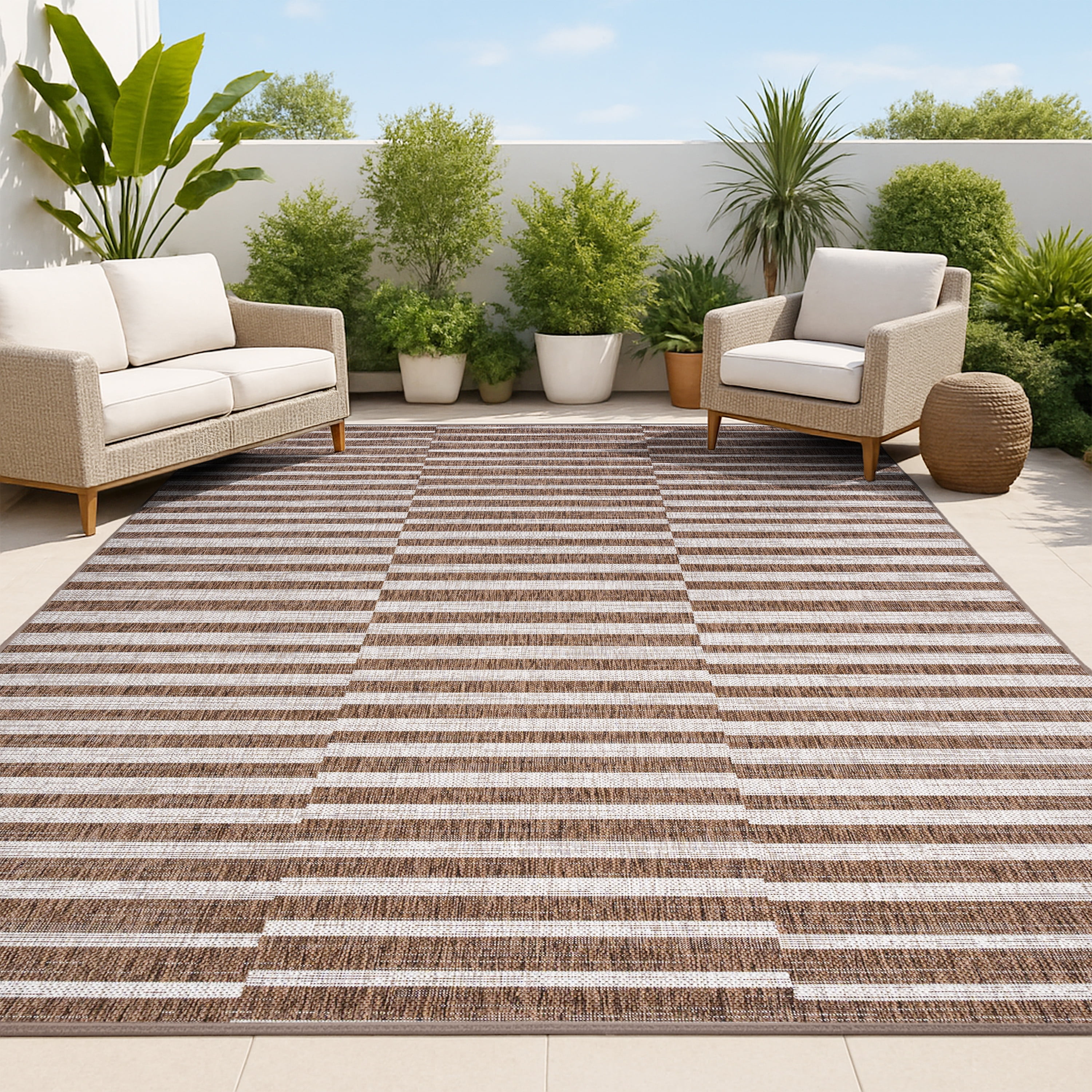 JONATHAN Y Santa Monica Area Rug, Mid-Century Modern Tribal Stripe Pattern (Brown/Beige, 3 ft x 5 ft) y1bg2