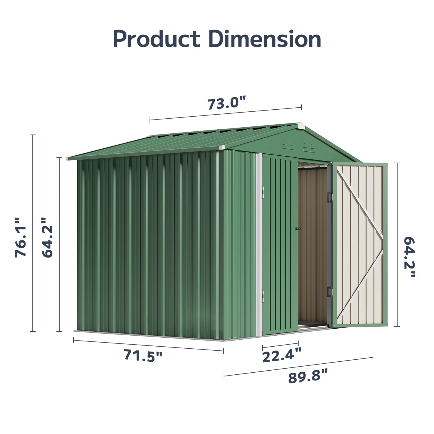 Asofer Outdoor Storage Shed, Galvanized Metal Garden Utility House with Double Lockable Doors (Green, 8 x 6 ft) 5tyxo