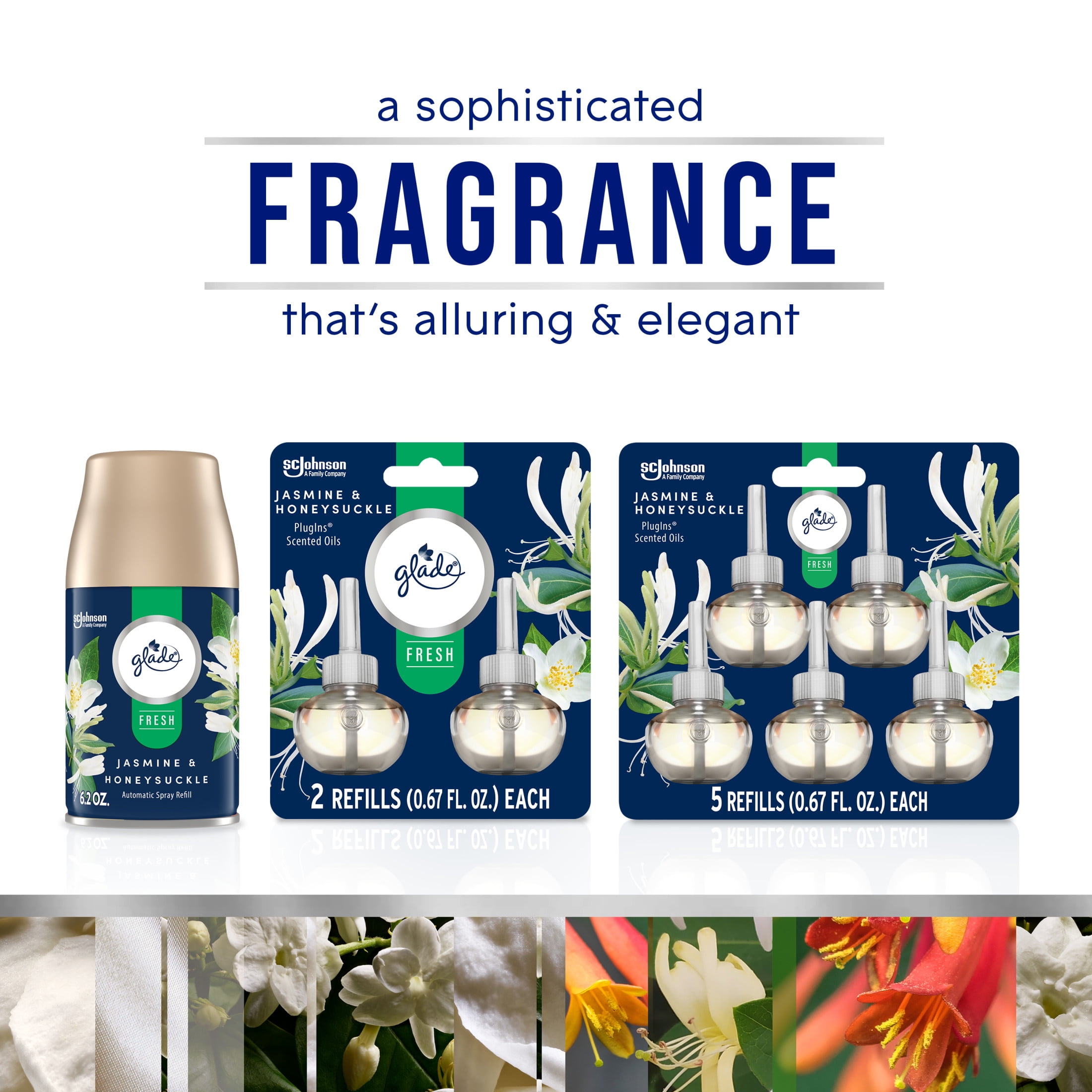 Glade PlugIns Scented Oil Air Freshener Refills, Jasmine & Honeysuckle, Long-Lasting Floral Fragrance (5 Pack, 0.67 fl oz Each) 3wtv5