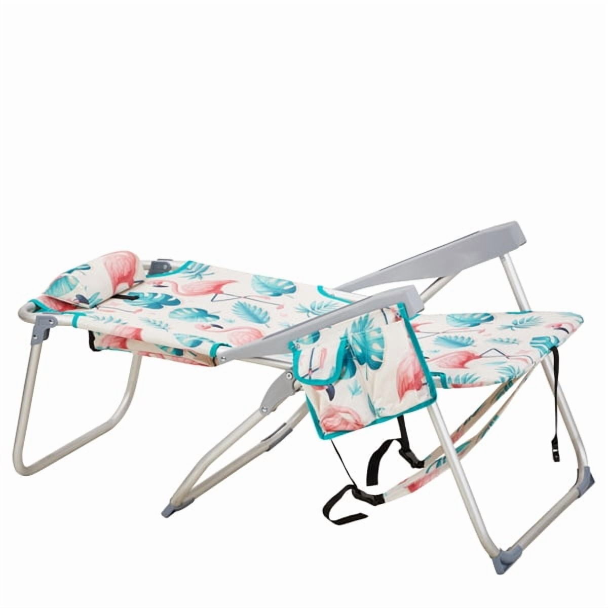 Generic Flamingo Pattern Beach Chair (Silver, 25 in x 28 in x 39 in) 94z5w