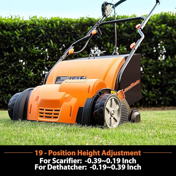 LawnMaster 13 Amp Electric Dethatcher and Scarifier with 10.5 Gallon Collection Bag (Orange, 15 in) bl4x6