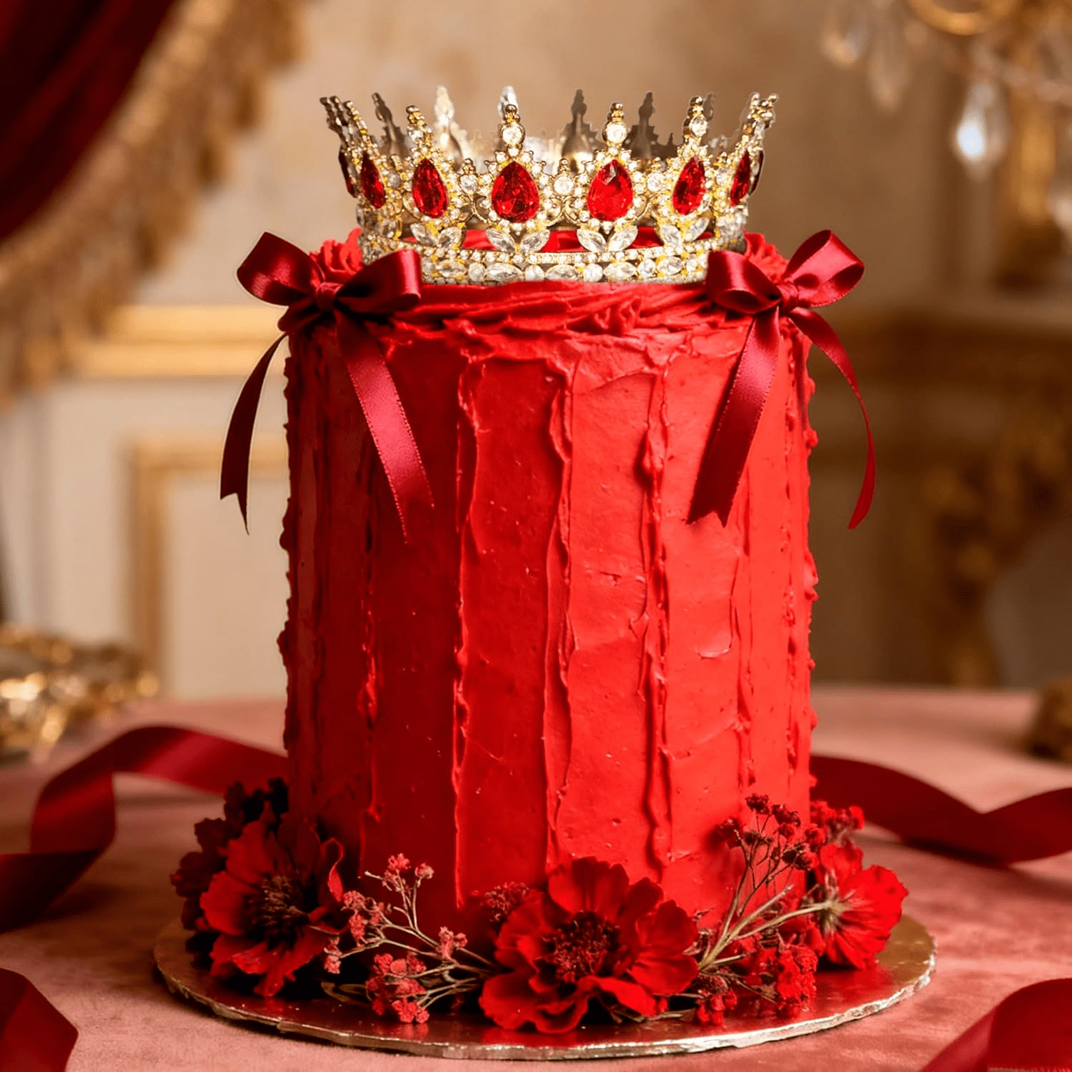 BACH AND BOUJEE Crown Cake Topper Set for Birthday Wedding Party (Red, 19-Piece) m0xhw