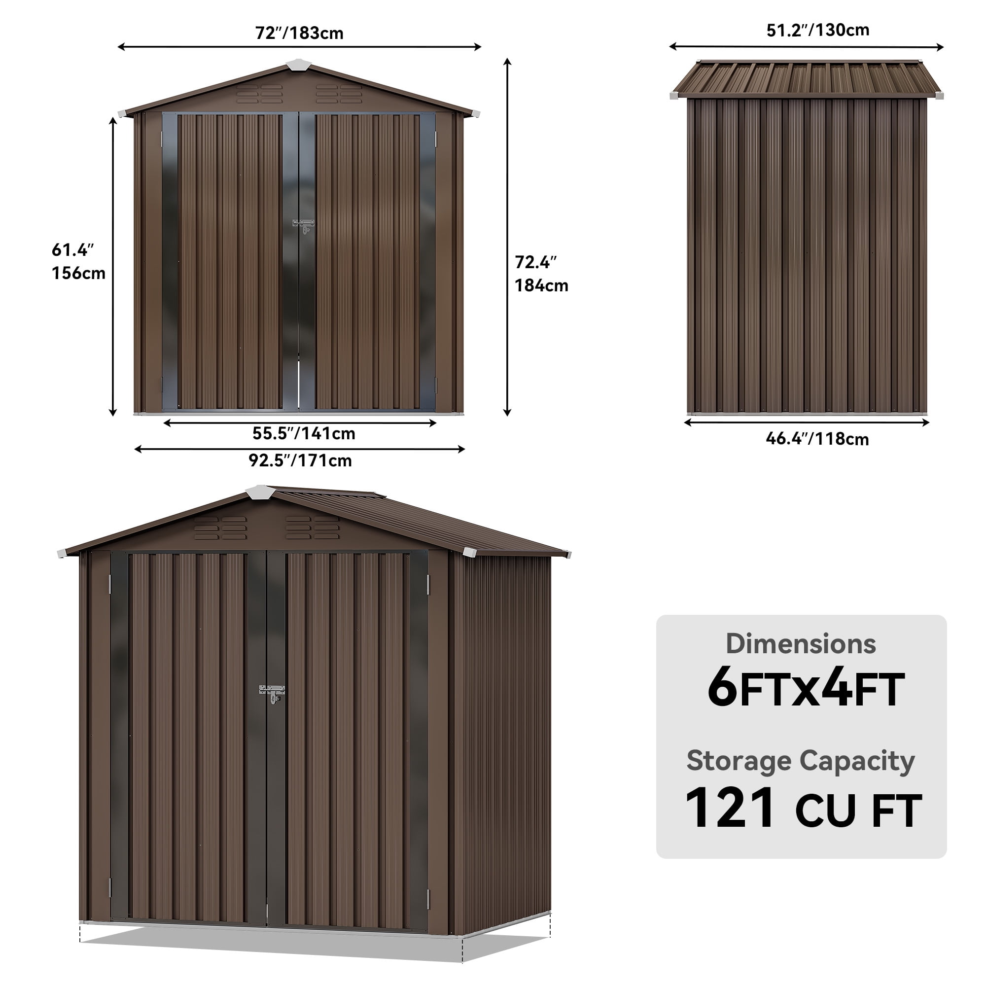 Dextrus Outdoor Storage Shed, Heavy Duty Galvanized Steel Garden Tool House with Lockable Door and Air Vents (Brown, 6 ft x 4 ft) jhe9q