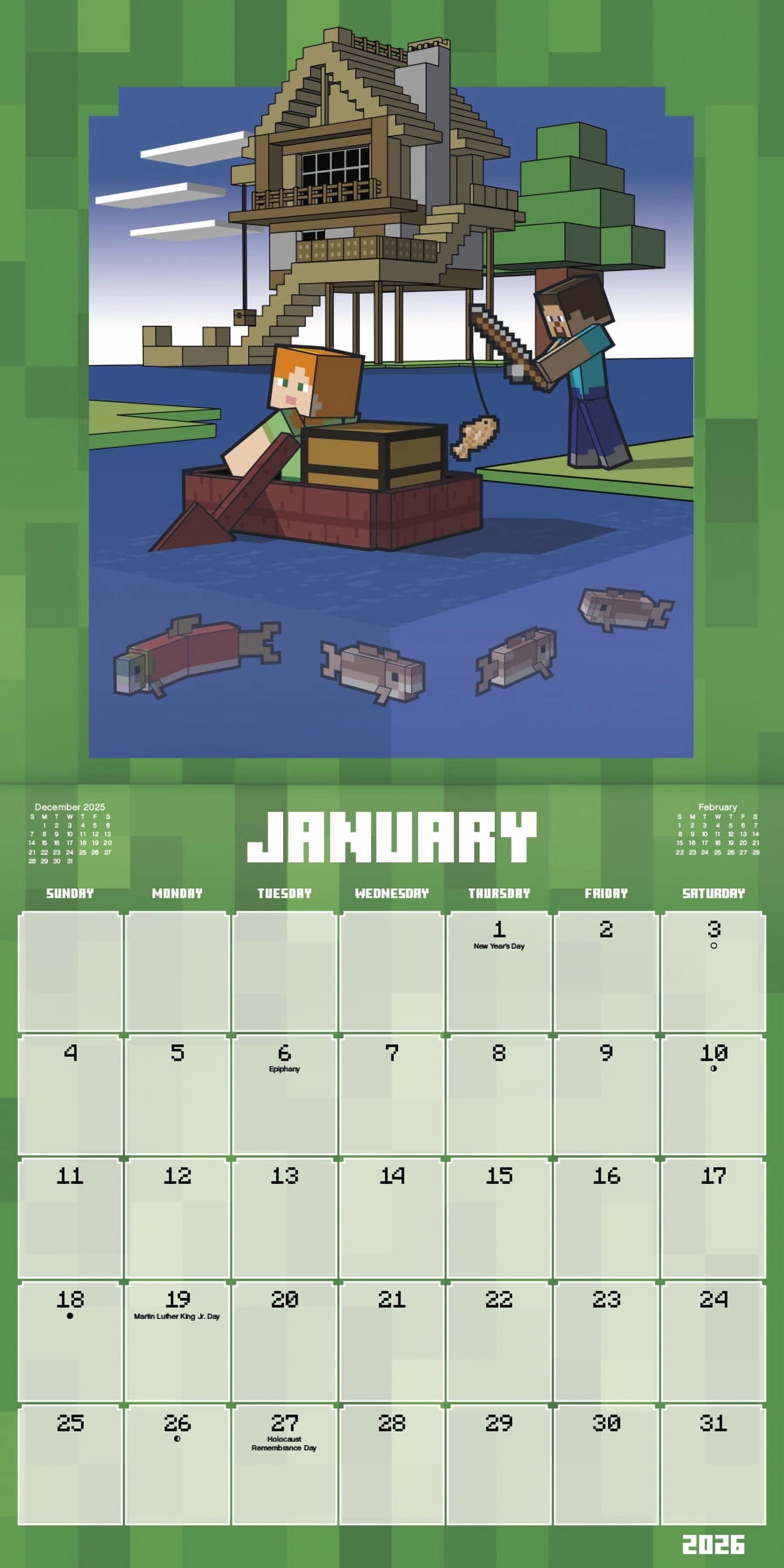 Trends International Minecraft Framed Poster and 2026 Wall Calendar Set (Black, 12 in x 12 in) e5bj1