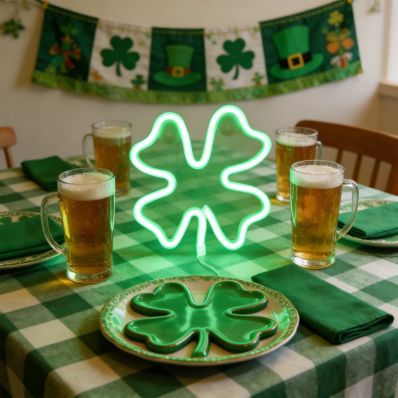 Dwellis St. Patrick's Day LED Hanging Clover Light, Shamrock Window Decor with Suction Cups (Green, 1 Count) blky1