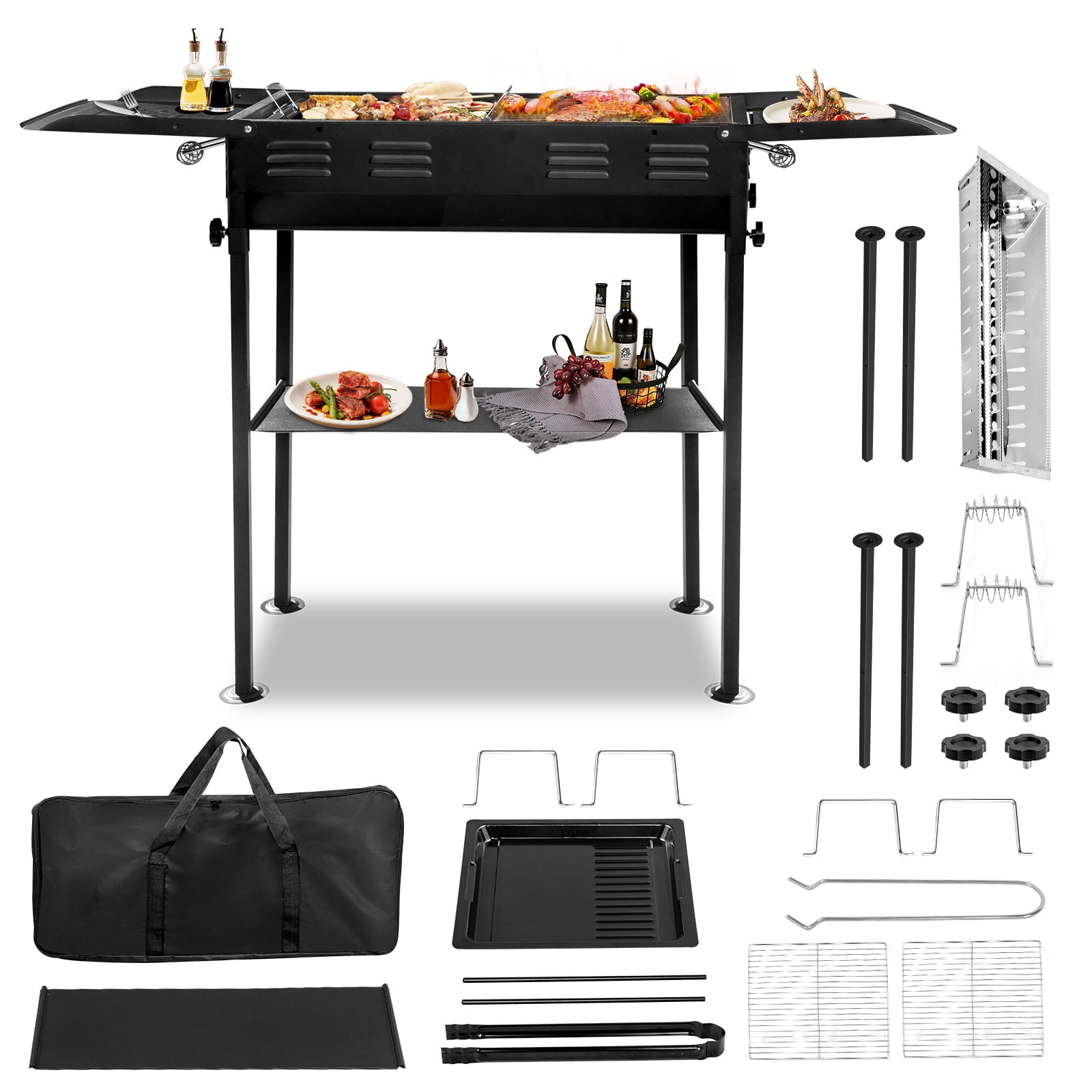 General Portable Charcoal Grill, Foldable Hibachi Barbecue Grill for Camping and Backyard (Black, 17 in x 11 in) iv7uf