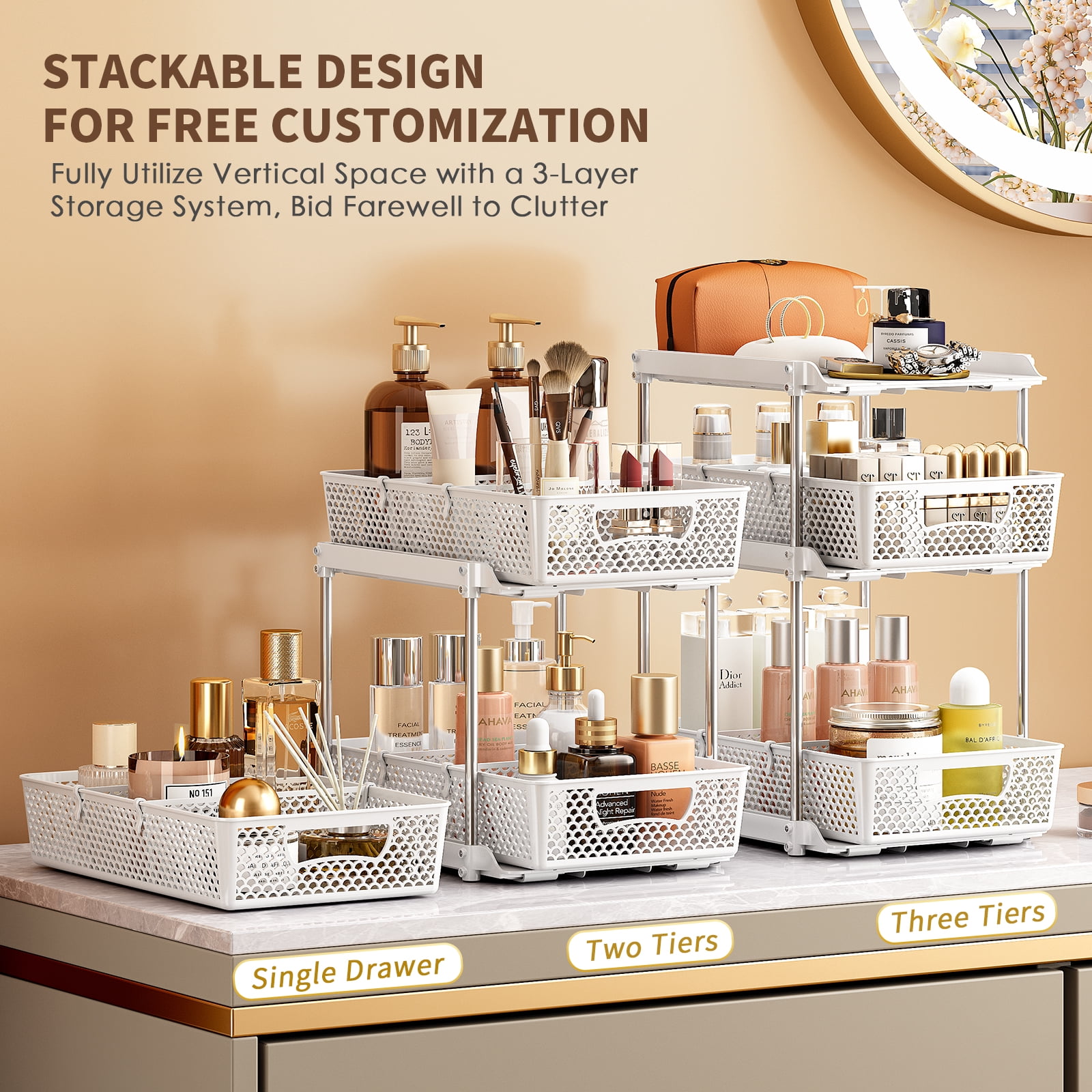 Taimasi 3-Tier Under Sink Organizer and Bathroom Storage Shelf (White, 2 Pack) la2d6