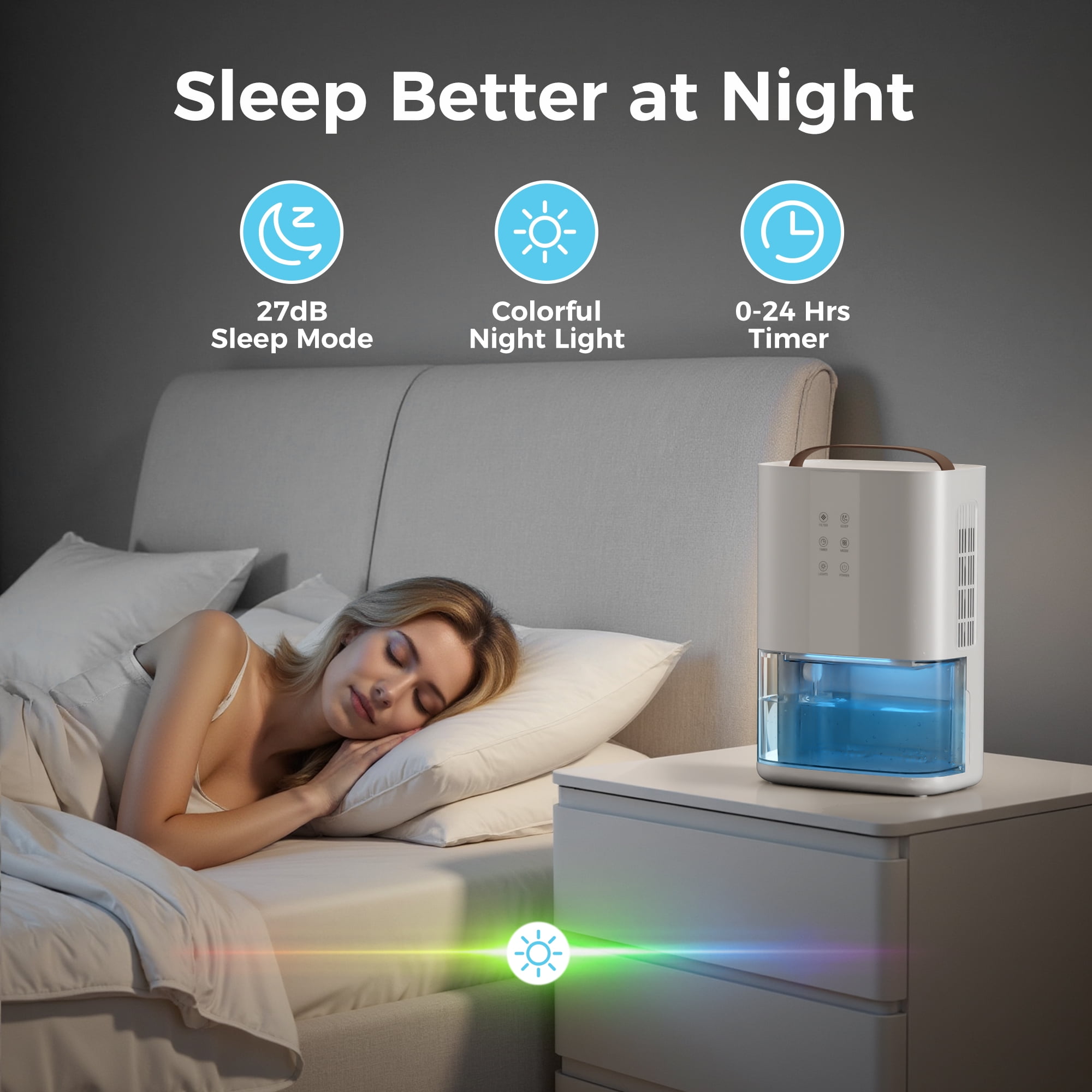 Kloudic Portable Dehumidifier for Home, Ultra Quiet Small Dehumidifier with Auto Shut Off and Sleep Mode (White, 90 oz) tigv1