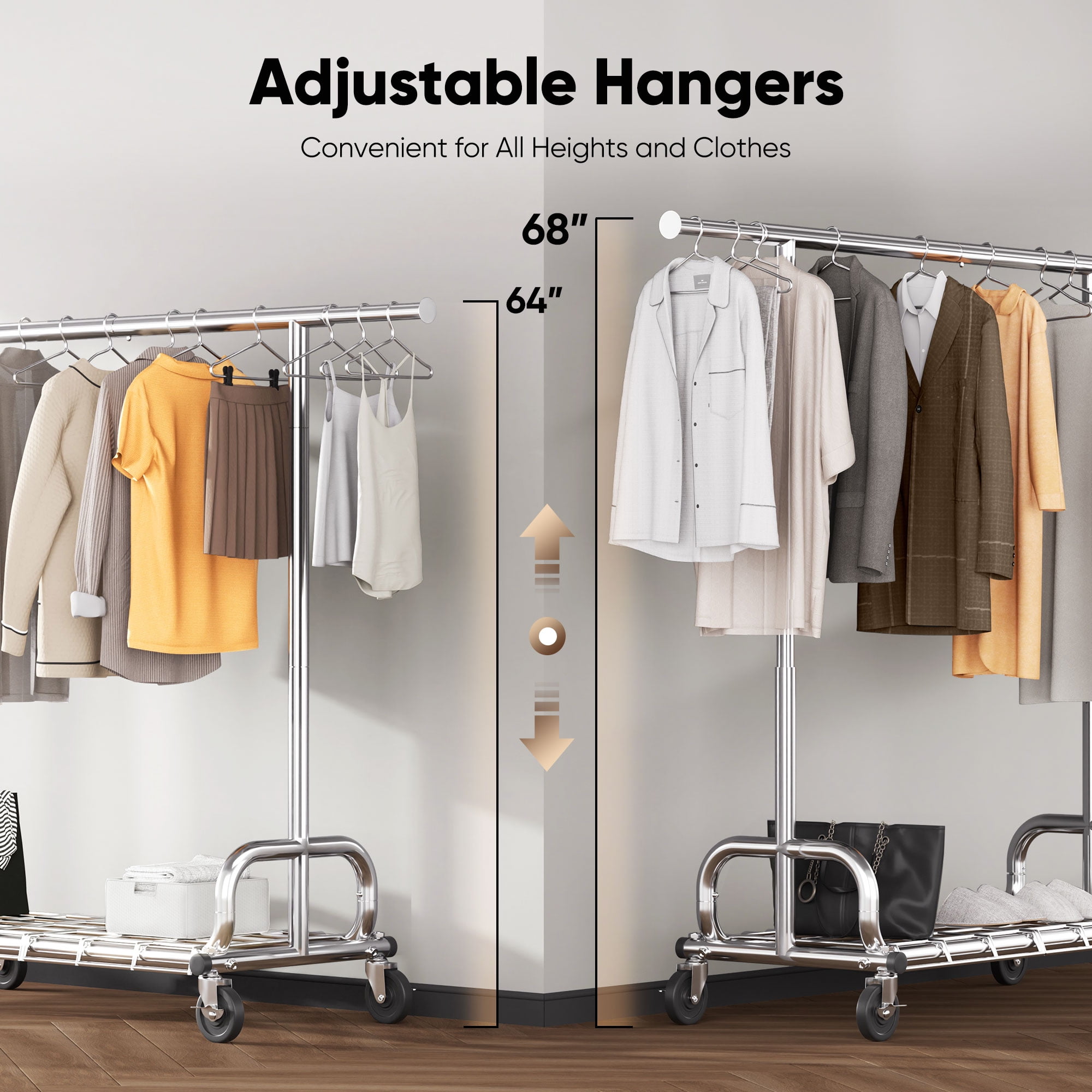 HOKEEPER Heavy Duty Rolling Garment Rack with Zippered Dust Cover (Silver, 450 lb Capacity) 7e30i